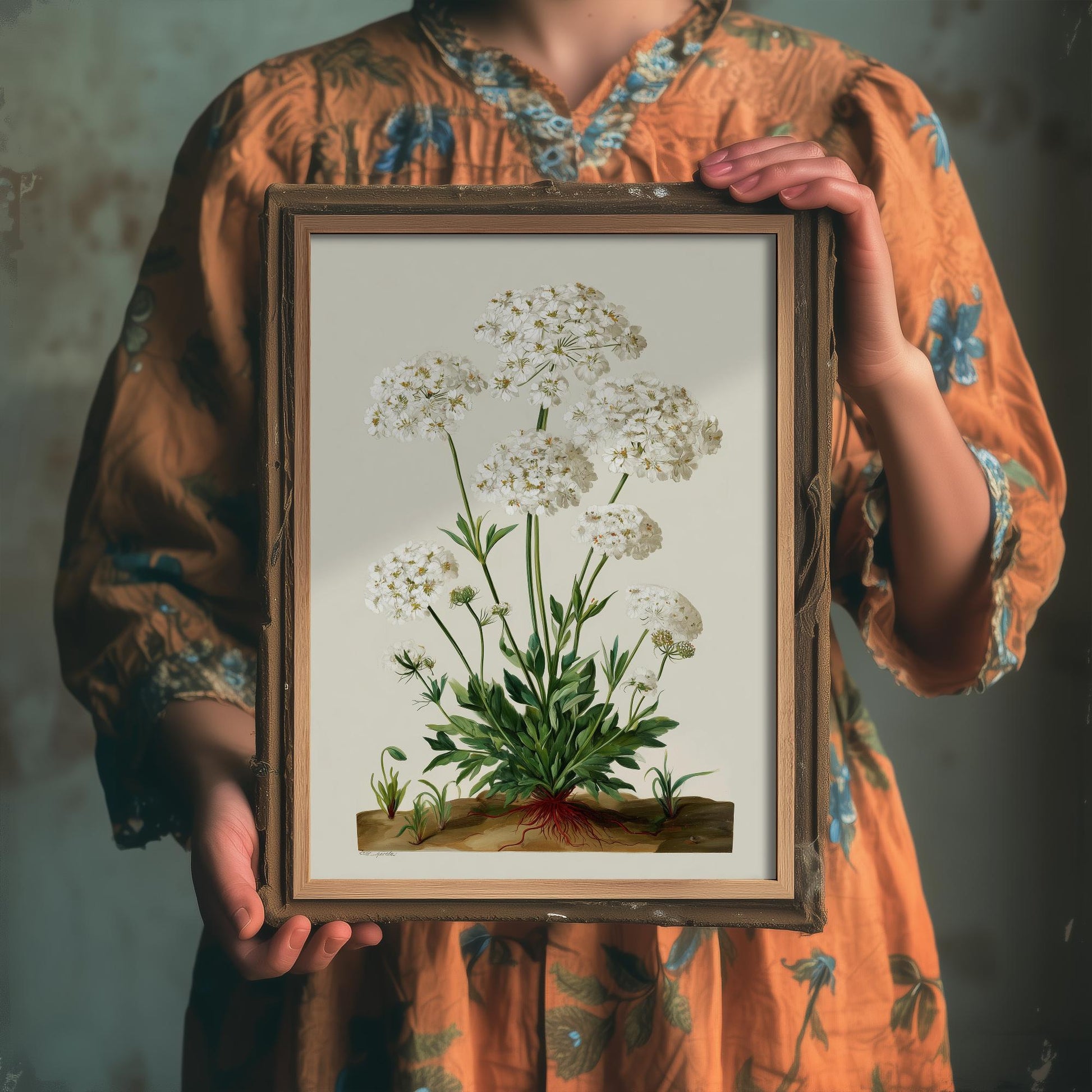 Vintage Queen Anne’s Lace Art Print, Green Poster Painting, Red Berry Heritage Wall Art 2026 V2 2/3