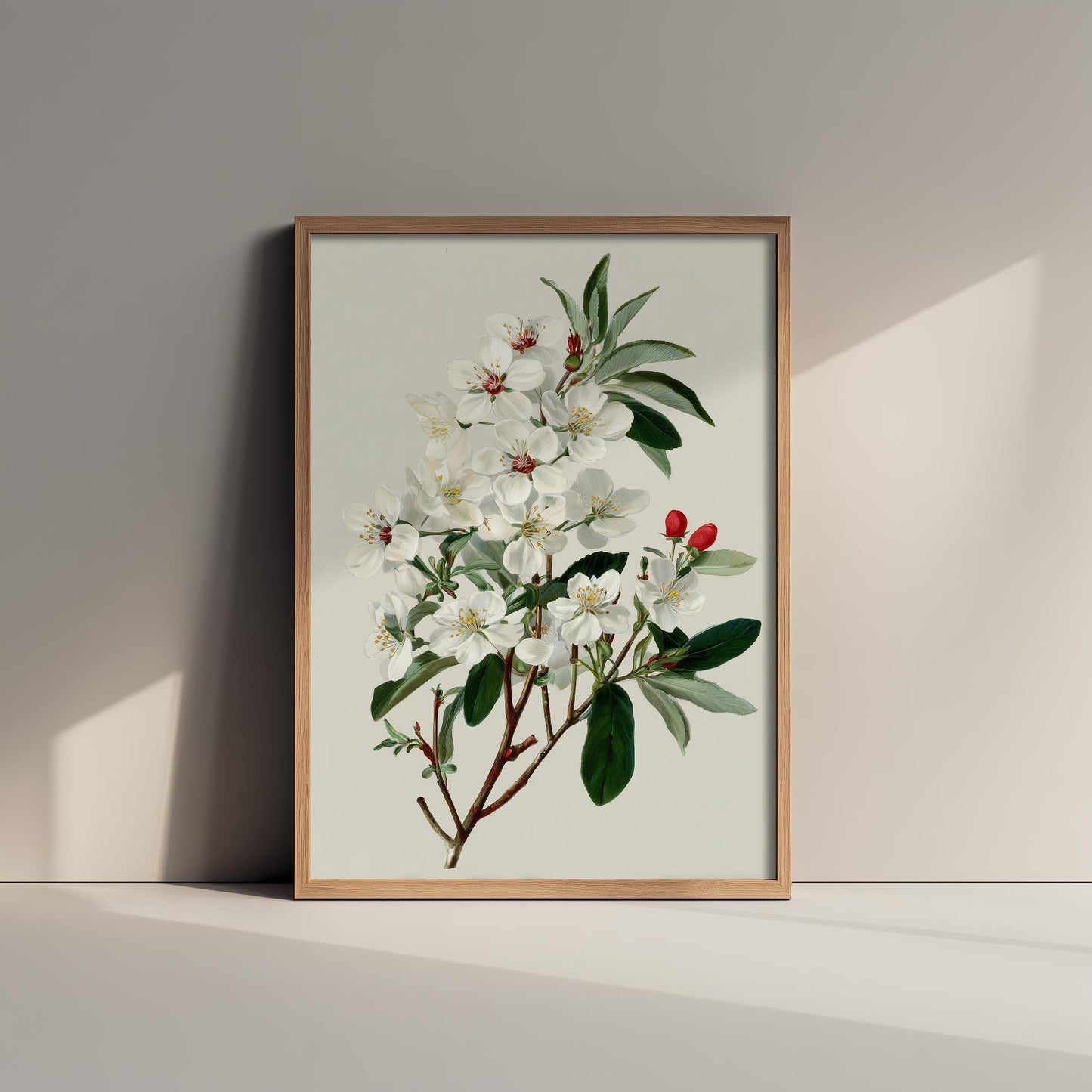 Vintage Plum Blossom Art Print, Green Poster Painting, Red Berry Heritage Wall Art 2026 V2 1/3