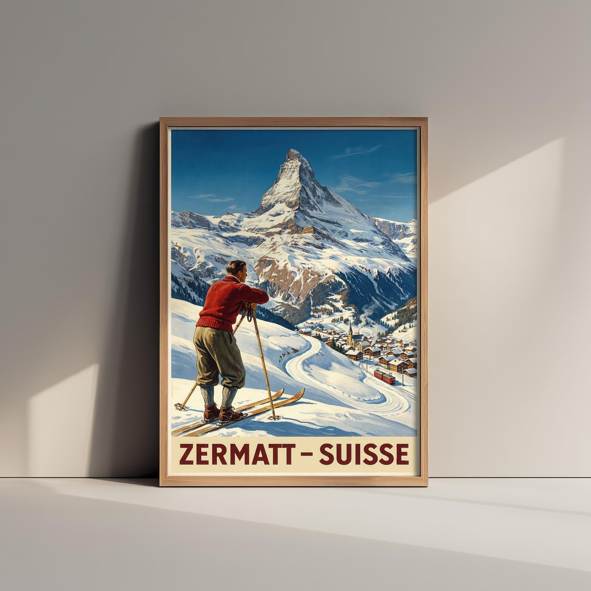Zermatt Vintage Alpine Skiing Poster - Art Print - Winter Painting Ski Gift Mont Blanc