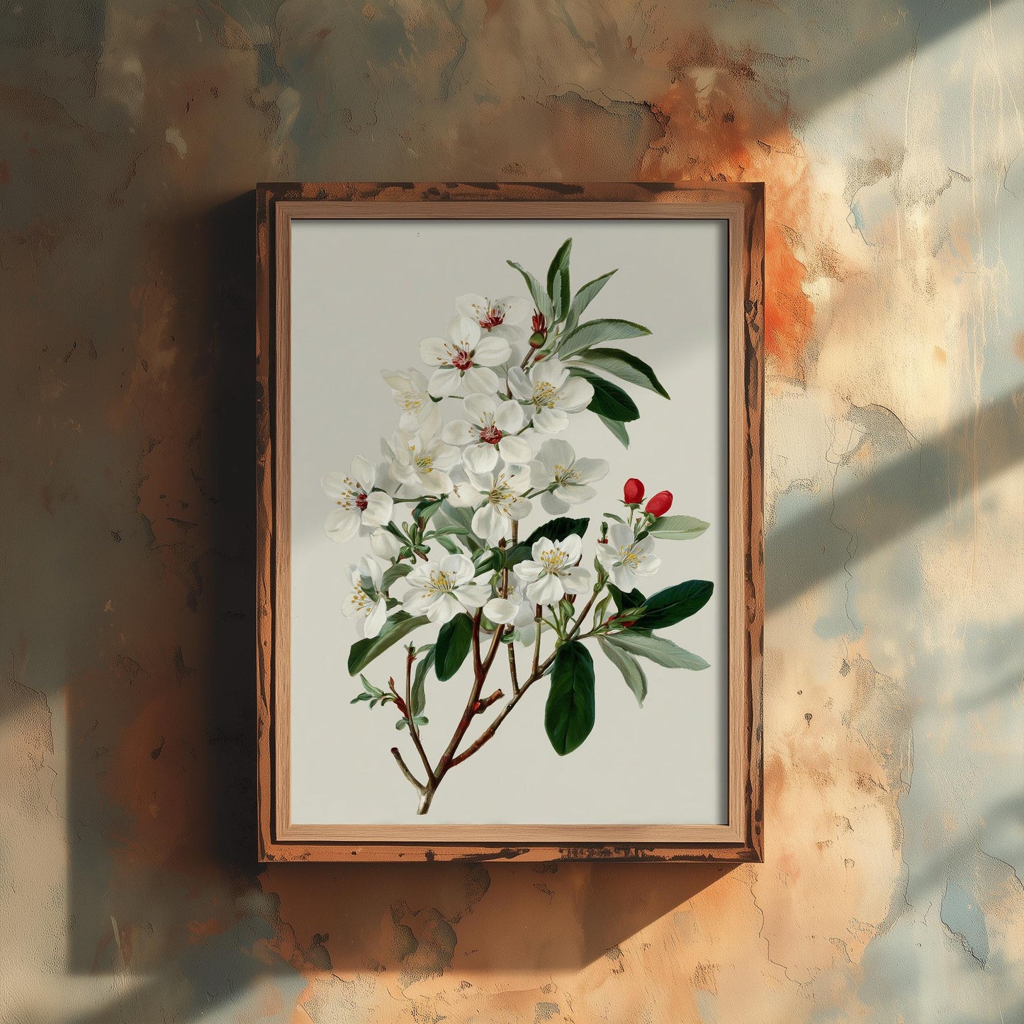 Vintage Plum Blossom Art Print, Green Poster Painting, Red Berry Heritage Wall Art 2026 V2 1/3
