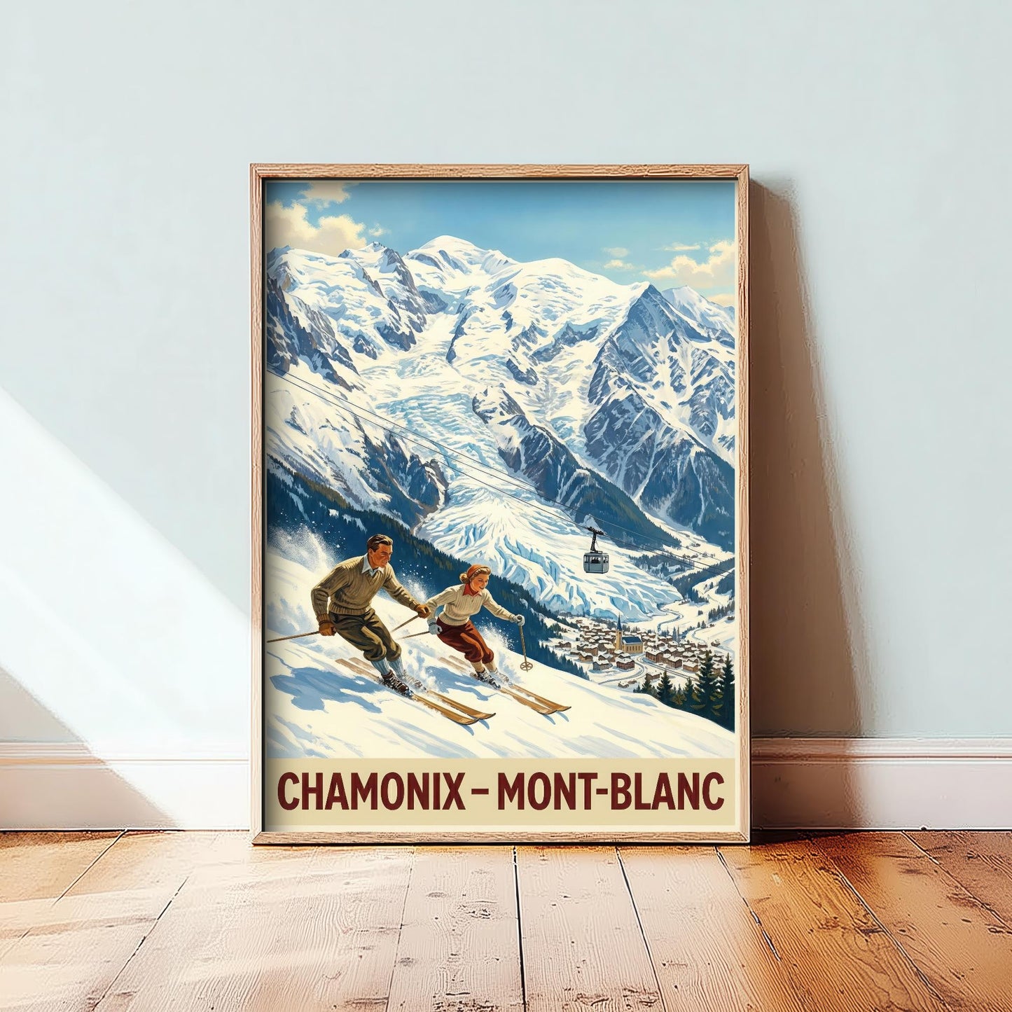 Chamonix Vintage Alpine Skiing Poster - Art Print - Winter Painting Ski Gift Mont Blanc