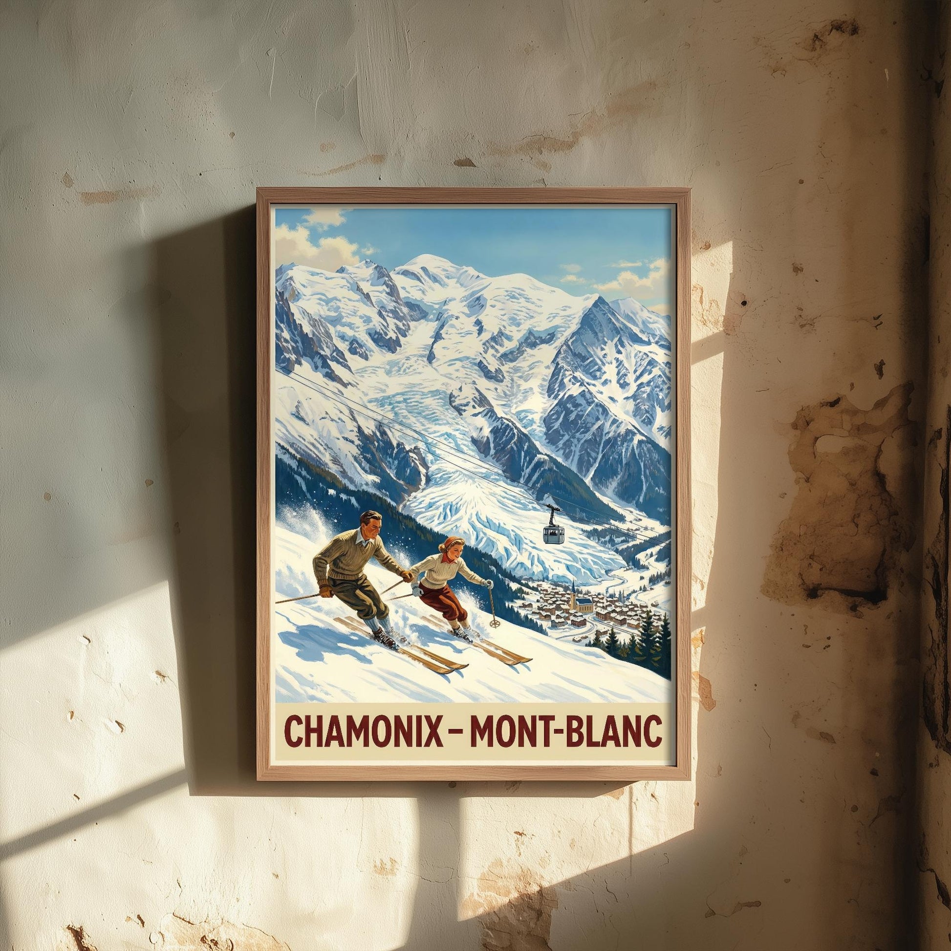 Chamonix Vintage Alpine Skiing Poster - Art Print - Winter Painting Ski Gift Mont Blanc