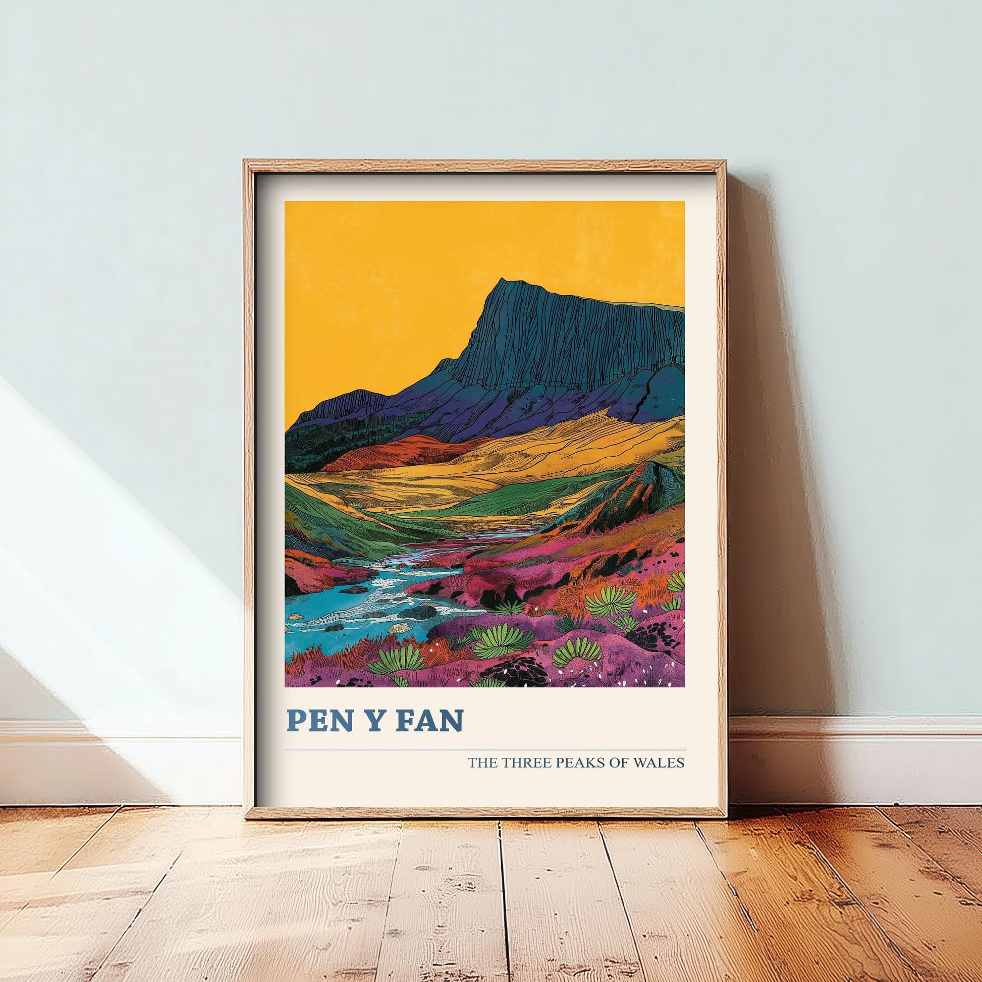 Pen y Fan Peaks Travel Poster - Art Print - Photo Painting Illustration Gift Visit Map Mount