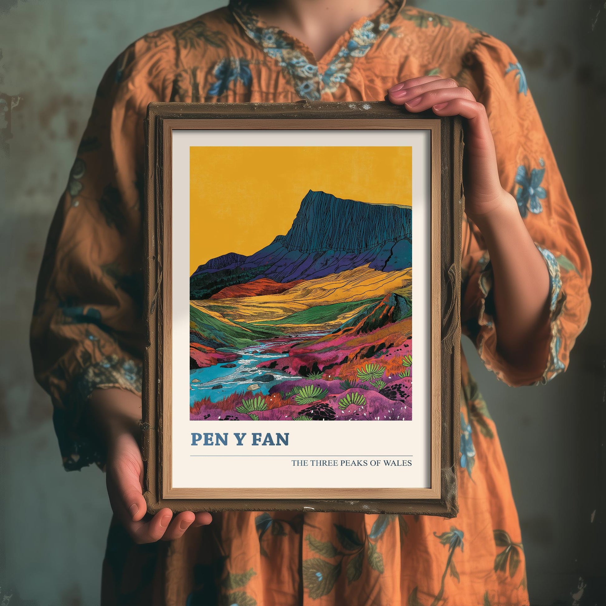 Pen y Fan Peaks Travel Poster - Art Print - Photo Painting Illustration Gift Visit Map Mount