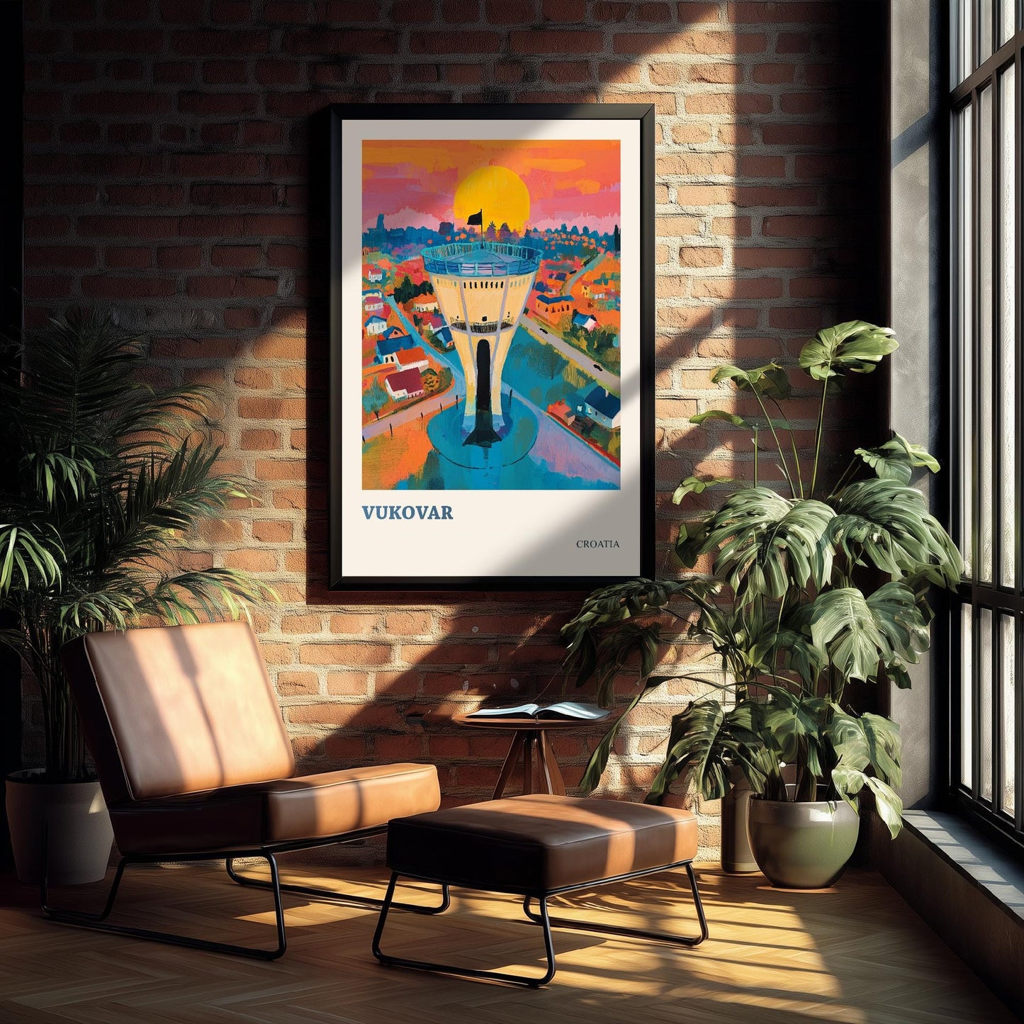 Medugorje, Croatia Travel Poster - Modern Art Print - Photo Painting Illustration Gift Map Water Tower