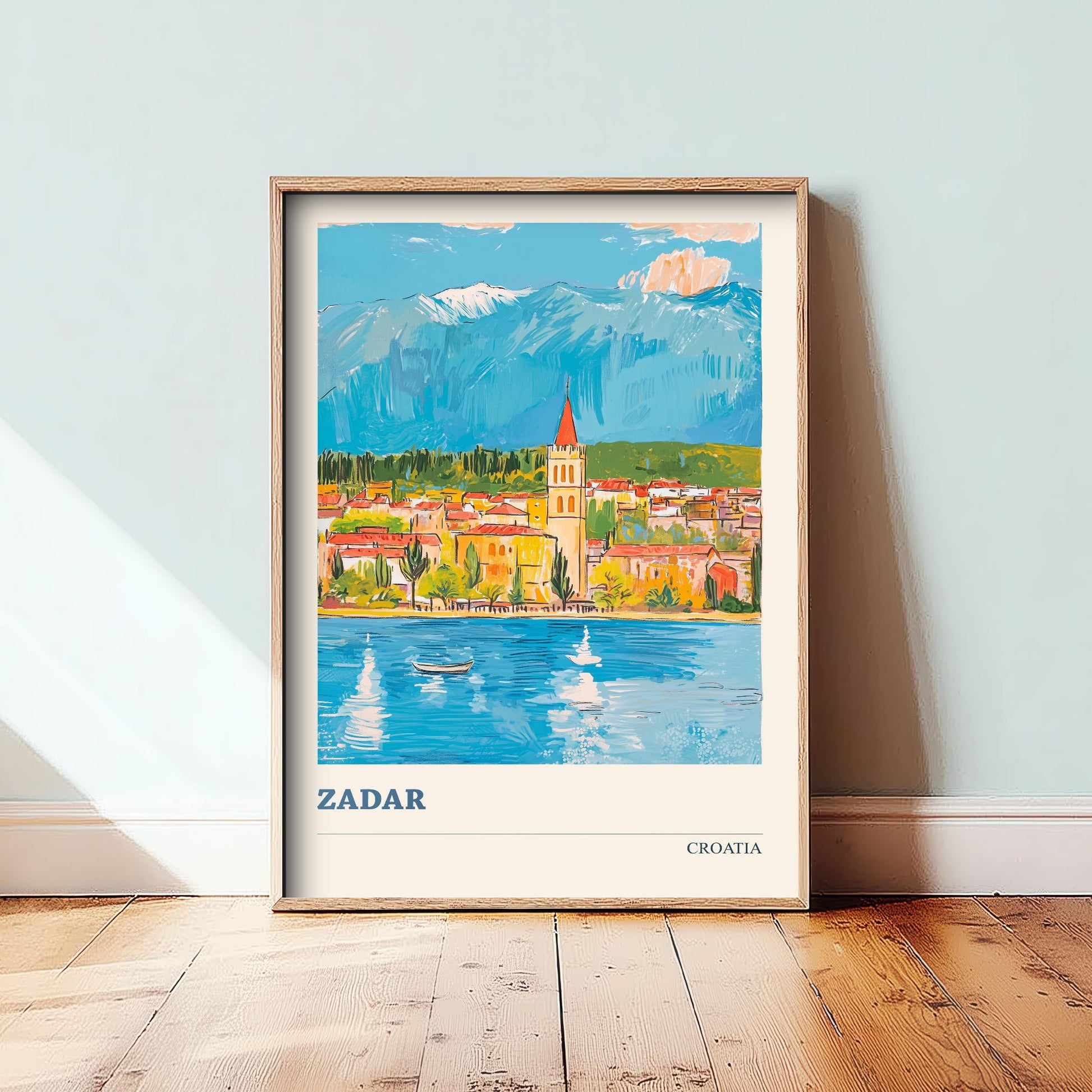 Zadar, Croatia Travel Poster - Modern Art Print - Photo Painting Illustration Gift Map Water Tower