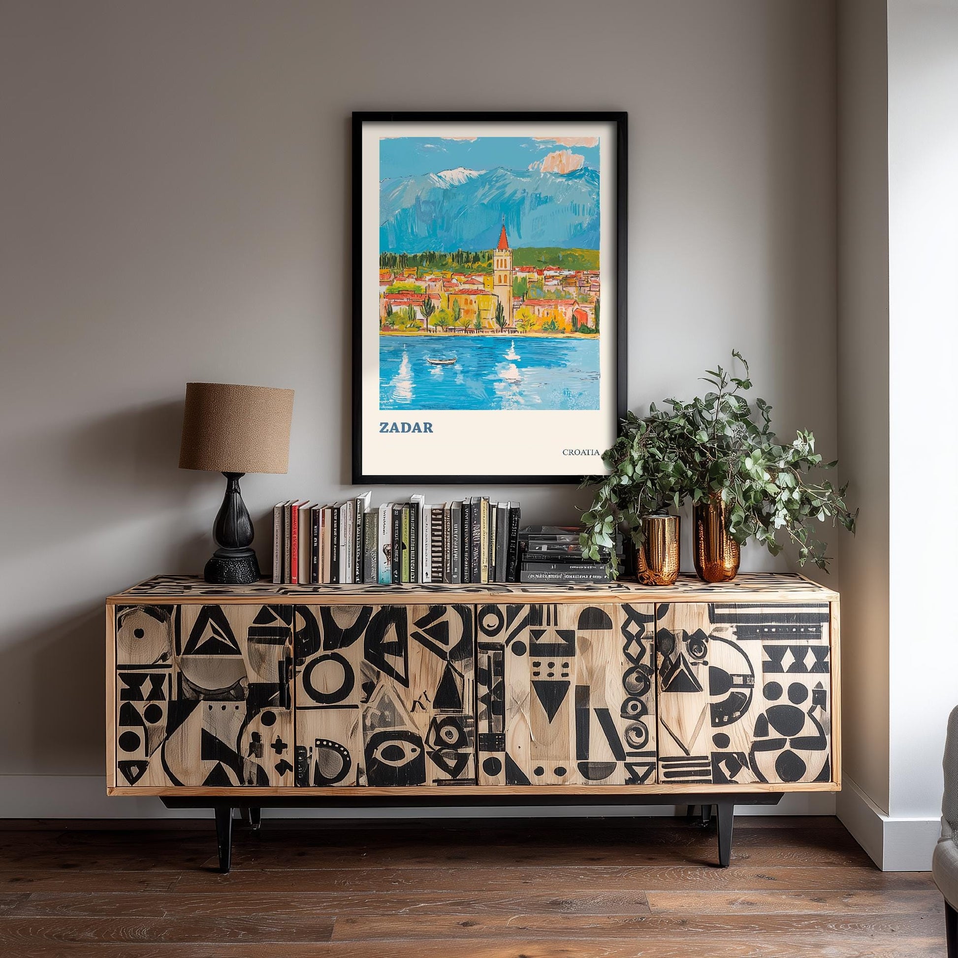 Zadar, Croatia Travel Poster - Modern Art Print - Photo Painting Illustration Gift Map Water Tower