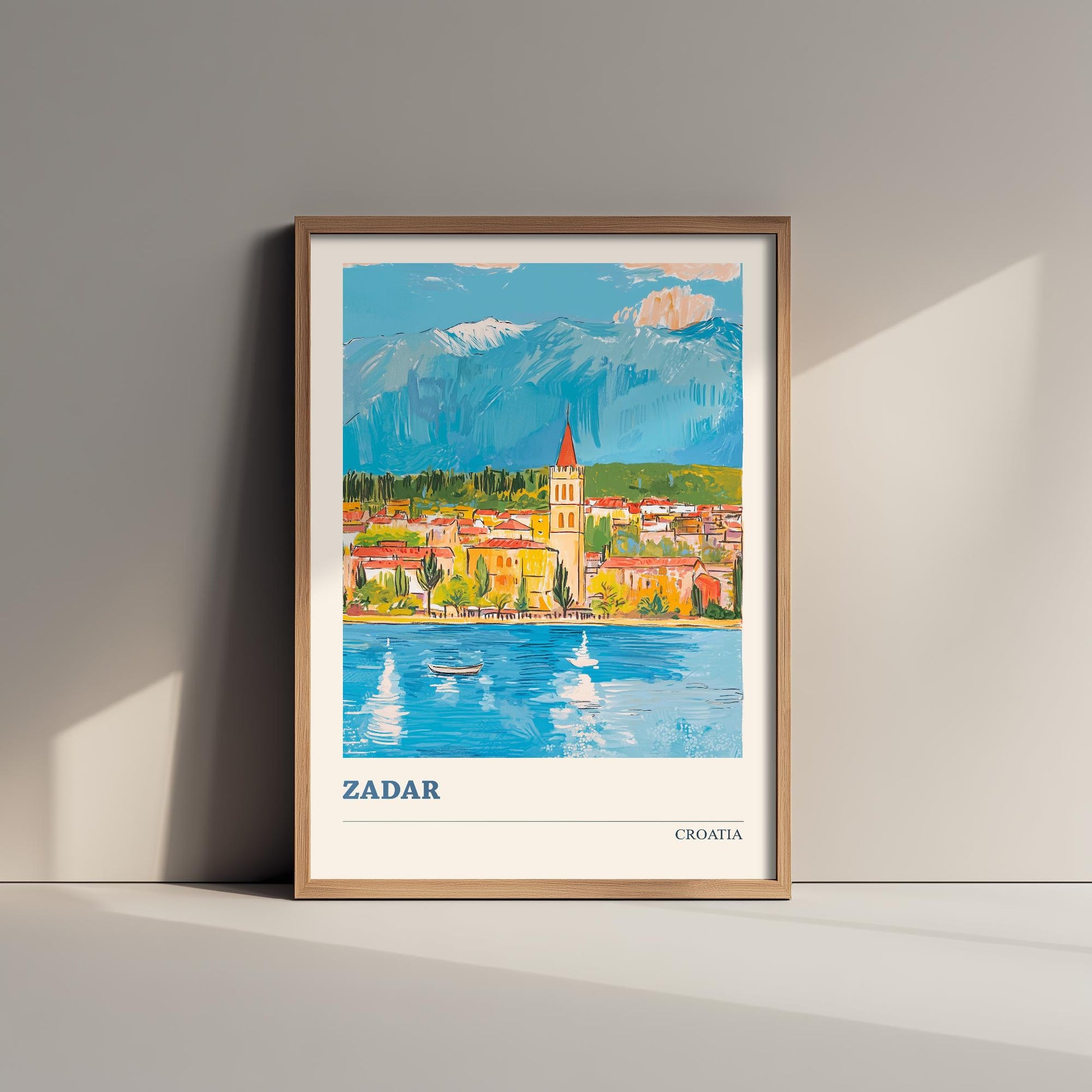 Zadar, Croatia Travel Poster - Modern Art Print - Photo Painting Illustration Gift Map Water Tower