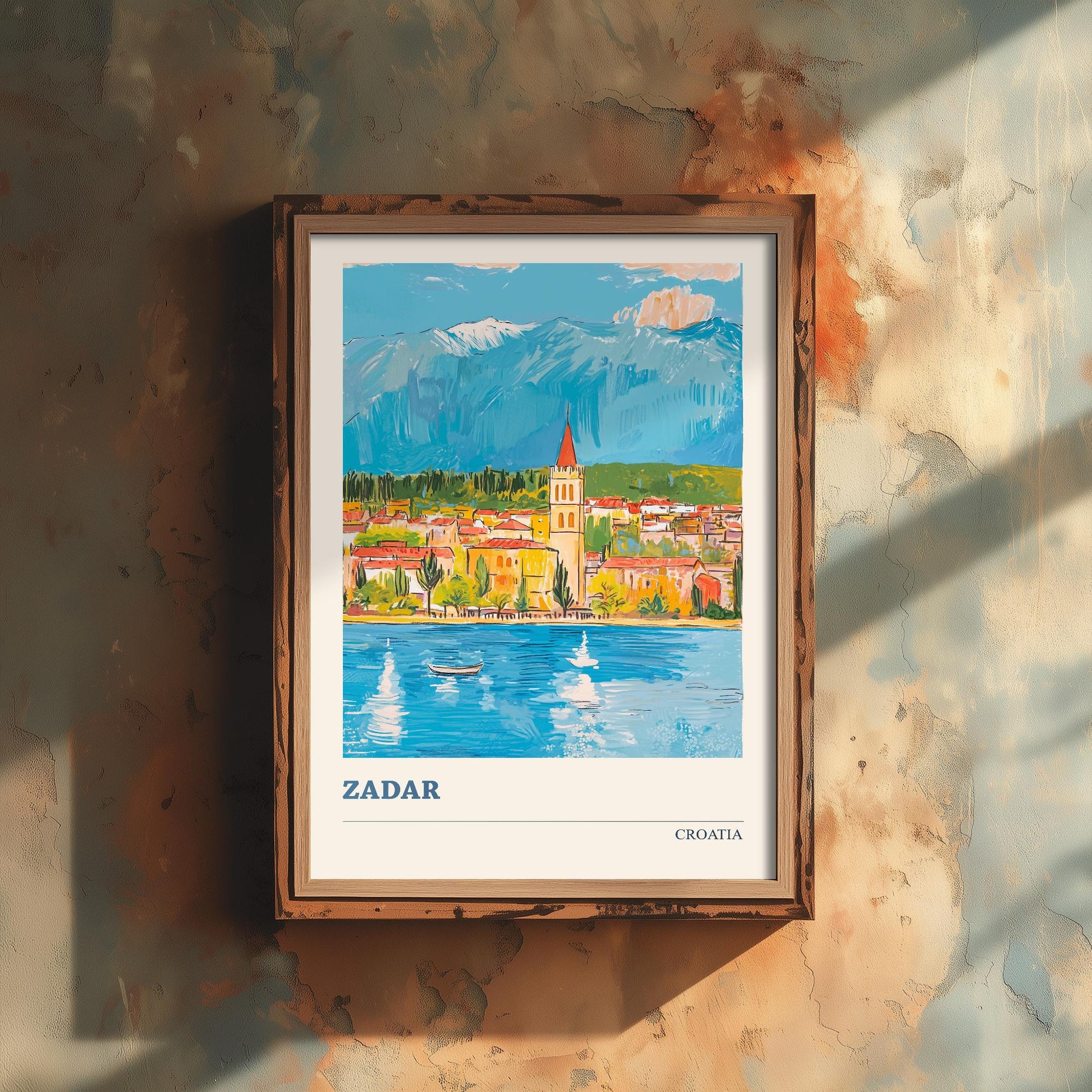 Zadar, Croatia Travel Poster - Modern Art Print - Photo Painting Illustration Gift Map Water Tower