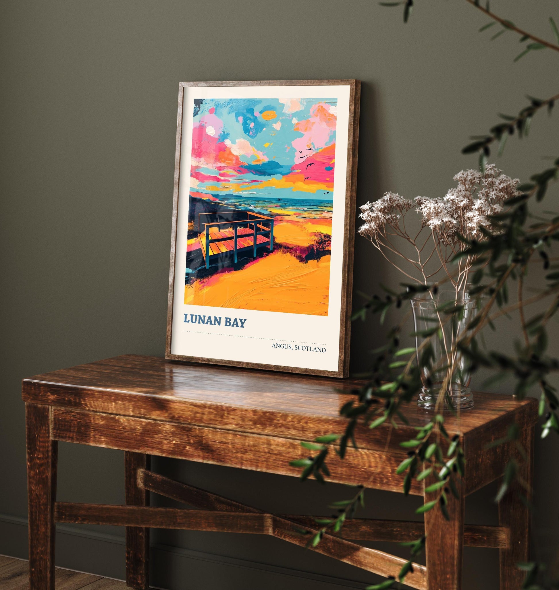 Lunan Bay Poster - Vibrant Landmark of Angus Art Print - Watercolour Painting Gift