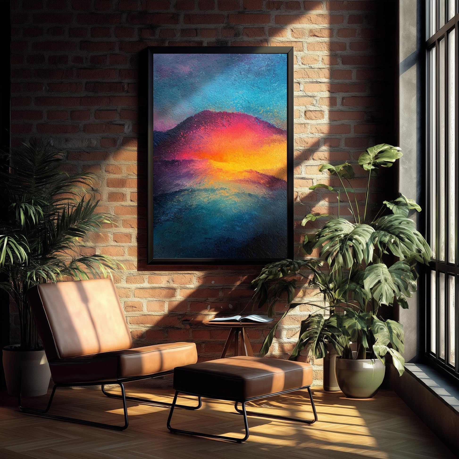 Scafell Pike Art Print | Glowing Red Peak Sunset Mountain Poster | Radiant Chalk Pastel Lake District Painting Wall Decor 3/3