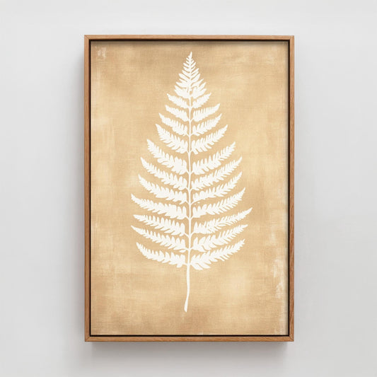 White Fern Stencil Art Print - Large Fern Golden Amber Botanical Poster - Neutral Brown Simple Decor Painting Nature Japandi Neutral 2/3