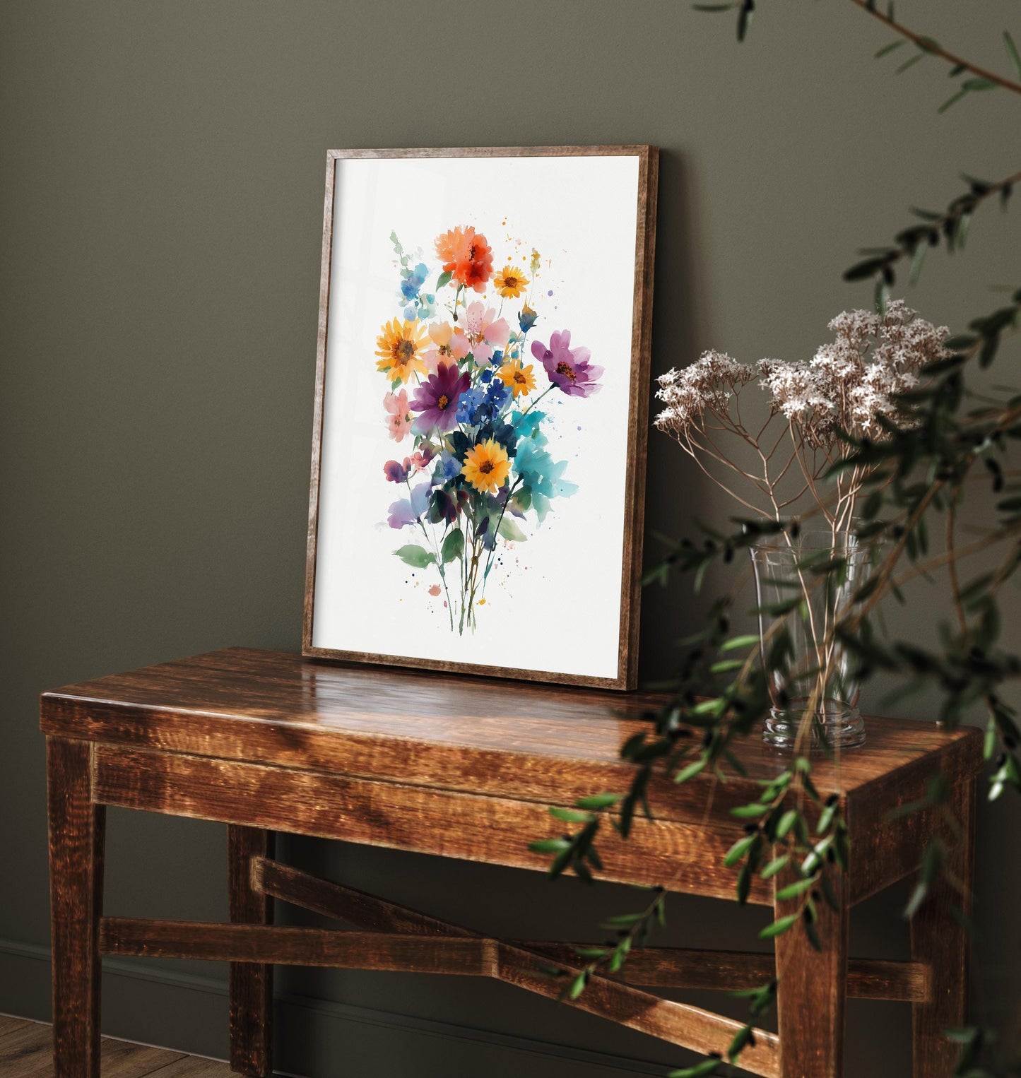 Emotive Watercolour Flower Print V13 - Delicate Loose Bouquet Painting - Soft Wildflower Wall Art Poster Gift Floral Pastel 3/3