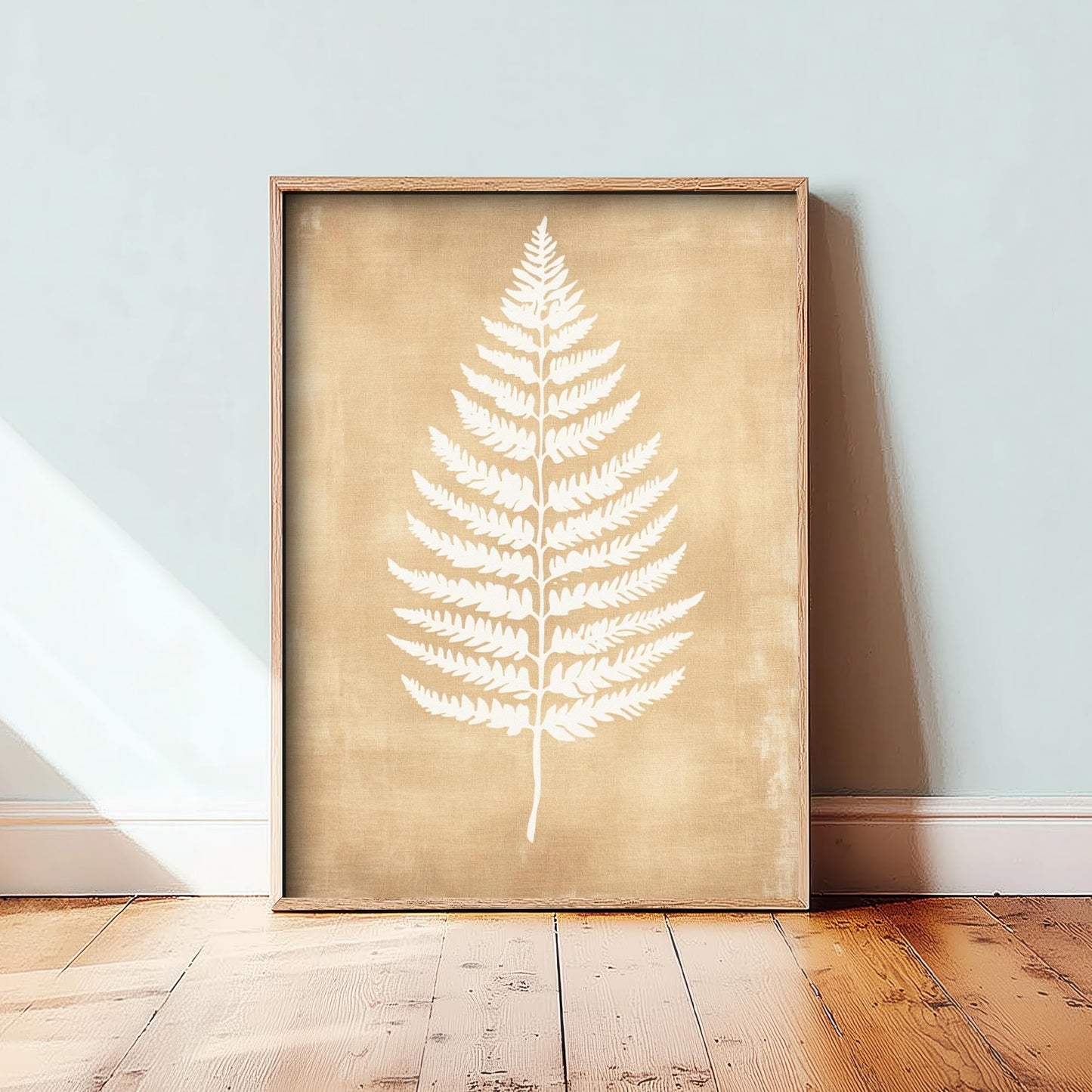 White Fern Stencil Art Print - Large Fern Golden Amber Botanical Poster - Neutral Brown Simple Decor Painting Nature Japandi Neutral 2/3