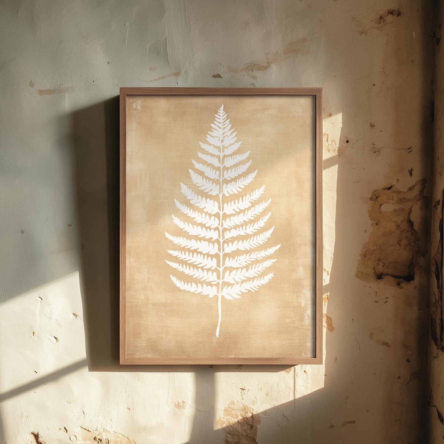 White Fern Stencil Art Print - Large Fern Golden Amber Botanical Poster - Neutral Brown Simple Decor Painting Nature Japandi Neutral 2/3