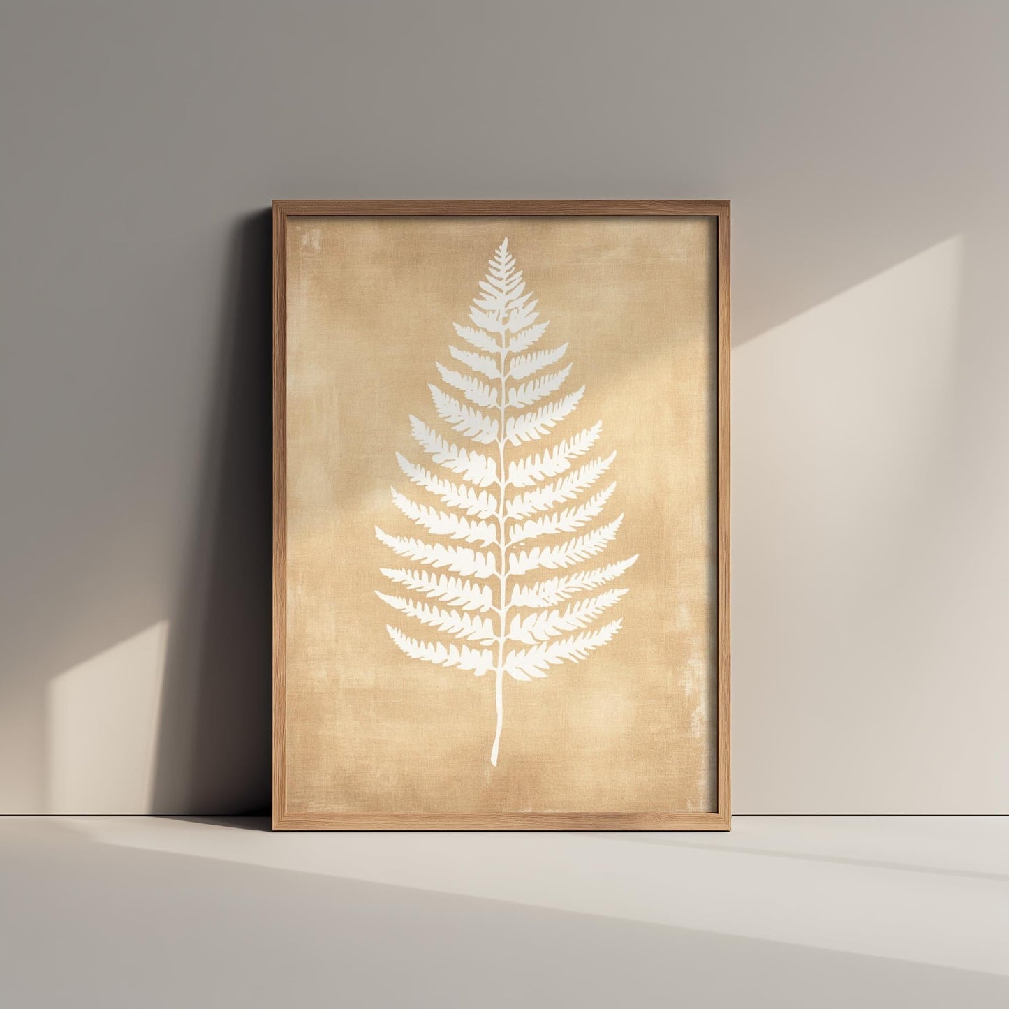 White Fern Stencil Art Print - Large Fern Golden Amber Botanical Poster - Neutral Brown Simple Decor Painting Nature Japandi Neutral 2/3