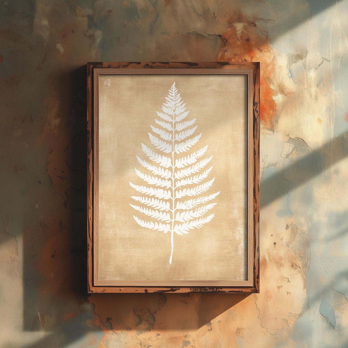 White Fern Stencil Art Print - Large Fern Golden Amber Botanical Poster - Neutral Brown Simple Decor Painting Nature Japandi Neutral 2/3