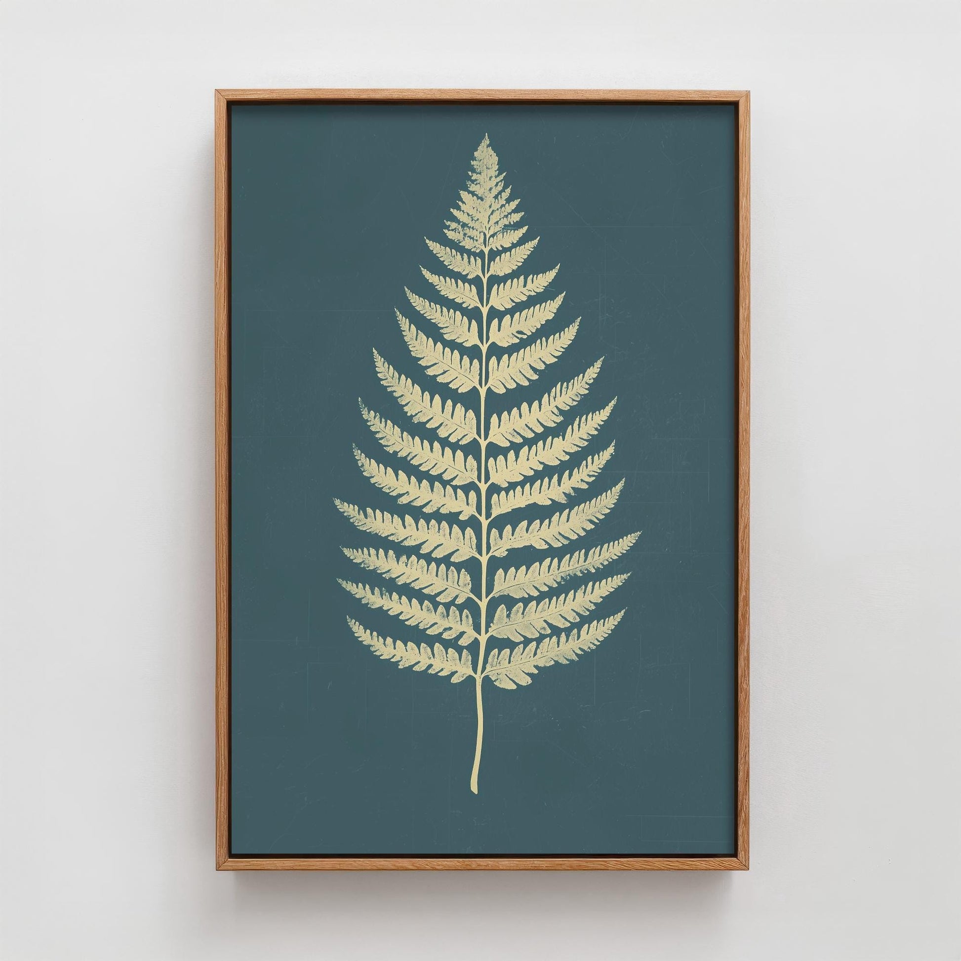 Feral Floral Fern Art Print V3 - Cream Fern Teal Background Poster - Bold Colourful Woodcut Collage Painting Nature Japandi Neutral 1/3
