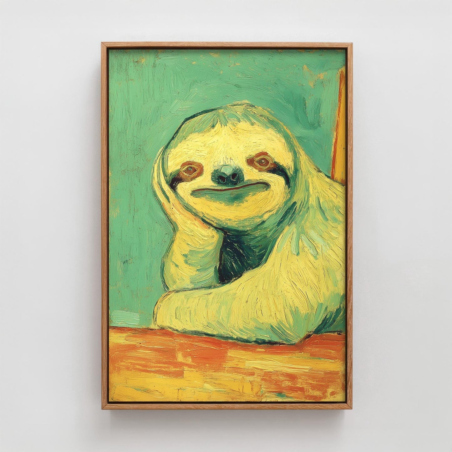 Lazy Animals Art Print | Sloth Portrait Van Gogh Style Poster | Humorous Green Yellow Painting Wall Decor Gift 1/3