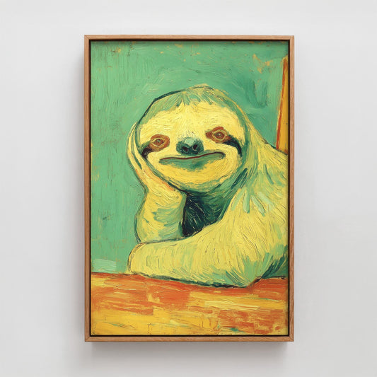 Lazy Animals Art Print | Sloth Portrait Van Gogh Style Poster | Humorous Green Yellow Painting Wall Decor Gift 1/3