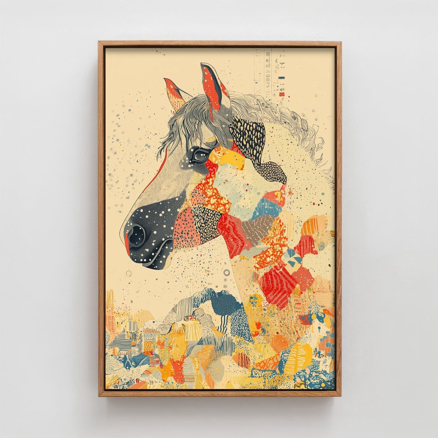 Feral Floral Horse Art Print V3 - Grey Horse Bold Colour Patch Portrait Poster - Bold Colourful Woodcut Collage Painting Animals Gift 3/3