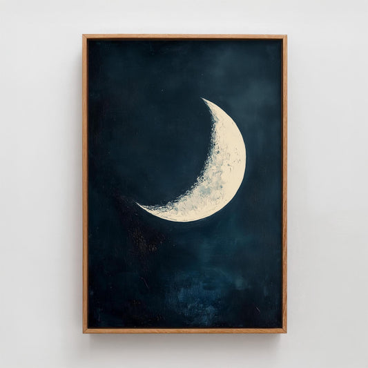Blue Night Moon & Tree Art Print | Crescent Moon Wall Poster | Dark Celestial Decor | Lunar Painting 2/3