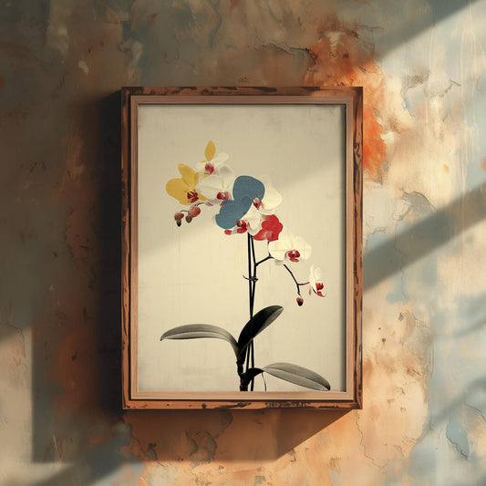 Vintage Rainbow Orchid Art Print V2 | Single Bold Dahlia Stem Poster | Japanese Japandi Botanical Painting Zen Decor 2/3