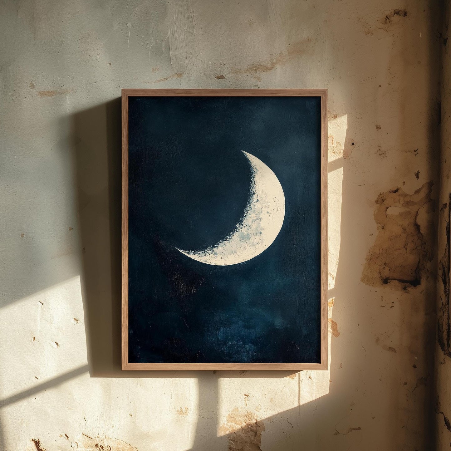 Blue Night Moon & Tree Art Print | Crescent Moon Wall Poster | Dark Celestial Decor | Lunar Painting 2/3