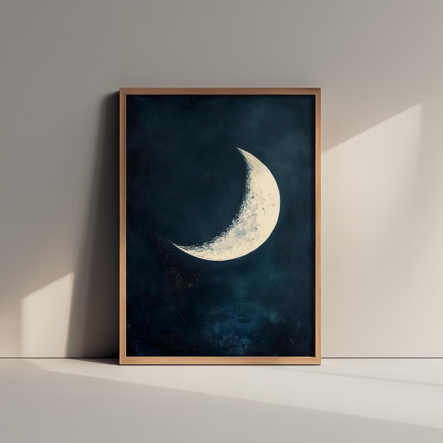 Blue Night Moon & Tree Art Print | Crescent Moon Wall Poster | Dark Celestial Decor | Lunar Painting 2/3