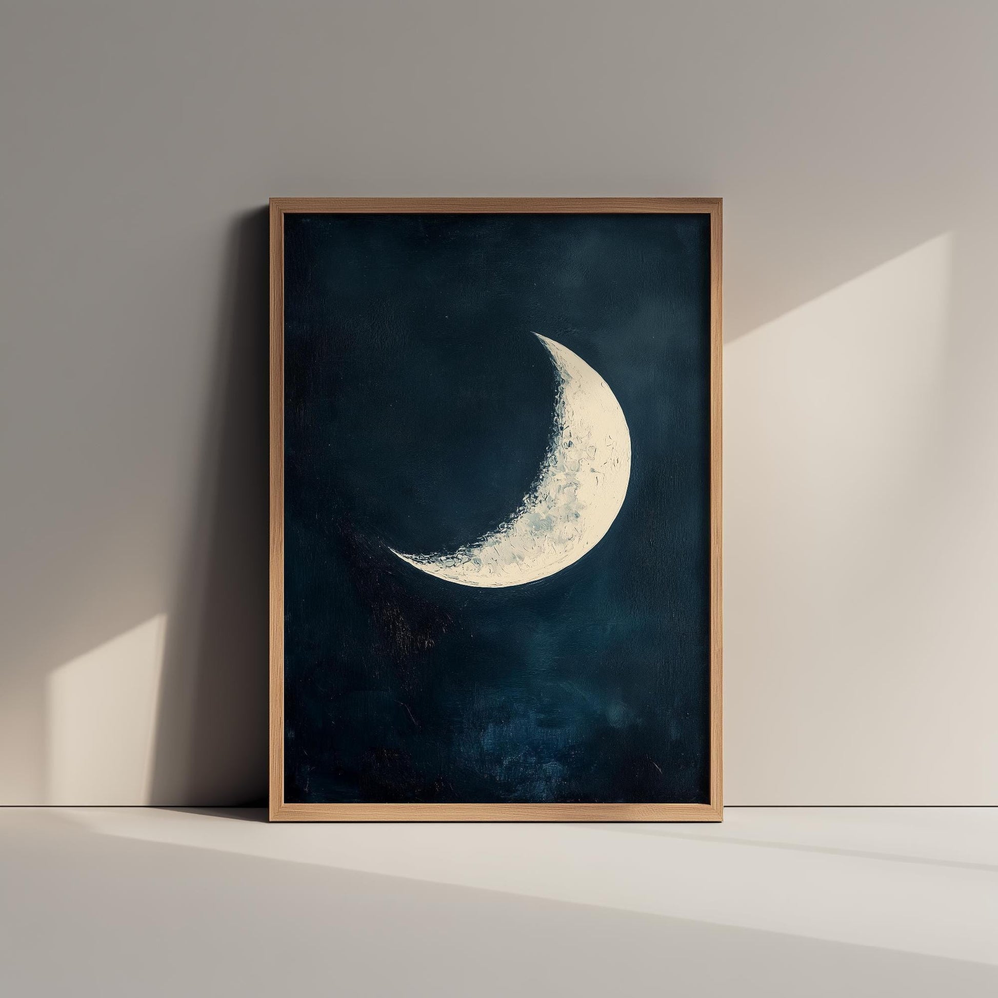 Blue Night Moon & Tree Art Print | Crescent Moon Wall Poster | Dark Celestial Decor | Lunar Painting 2/3