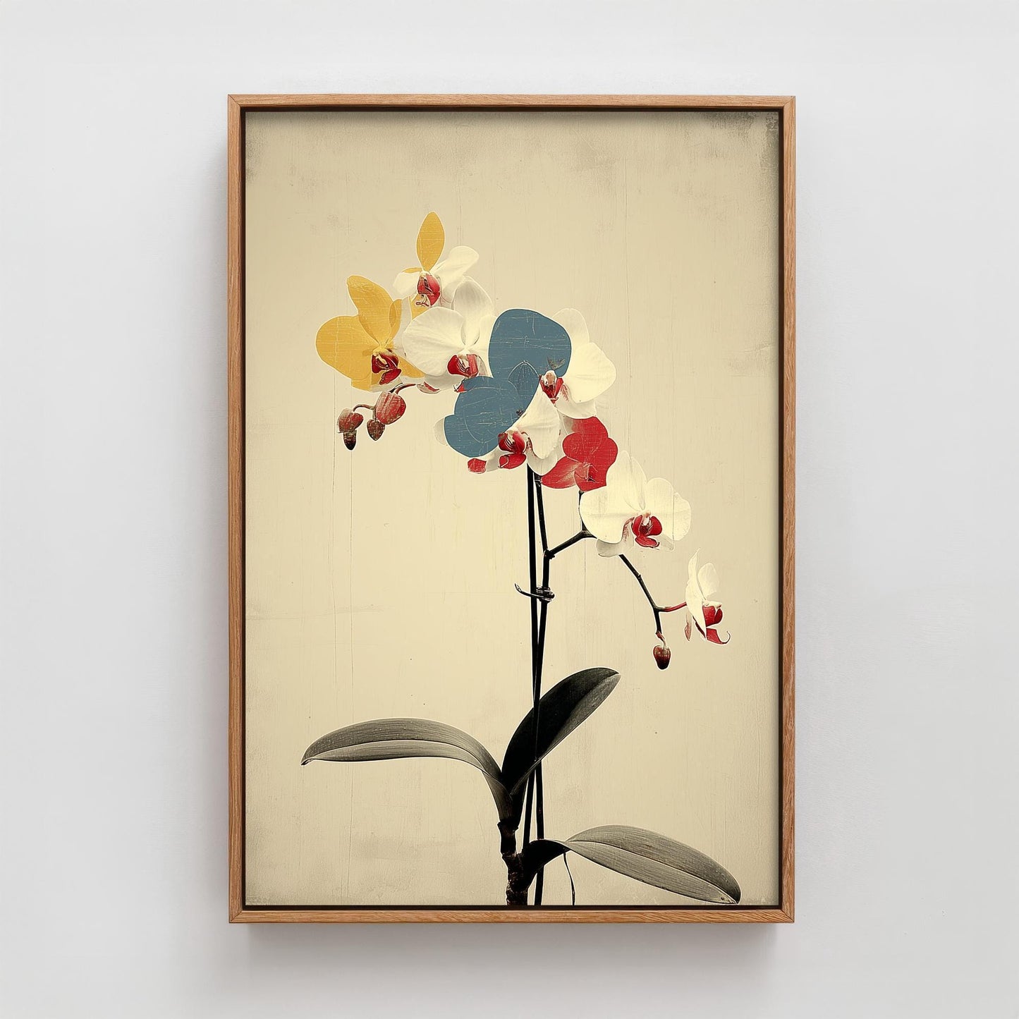 Vintage Rainbow Orchid Art Print V2 | Single Bold Dahlia Stem Poster | Japanese Japandi Botanical Painting Zen Decor 2/3