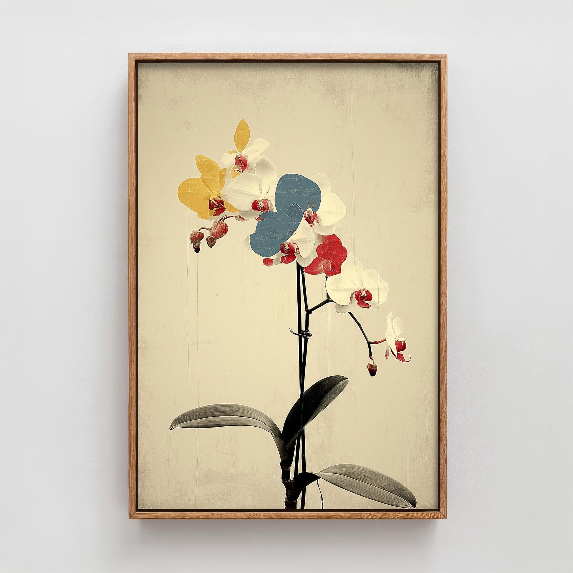 Vintage Rainbow Orchid Art Print V2 | Single Bold Dahlia Stem Poster | Japanese Japandi Botanical Painting Zen Decor 2/3