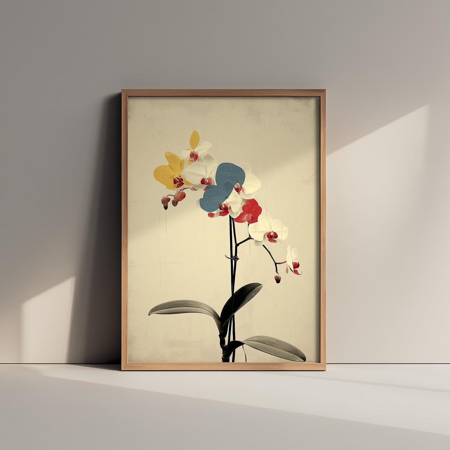 Vintage Rainbow Orchid Art Print V2 | Single Bold Dahlia Stem Poster | Japanese Japandi Botanical Painting Zen Decor 2/3
