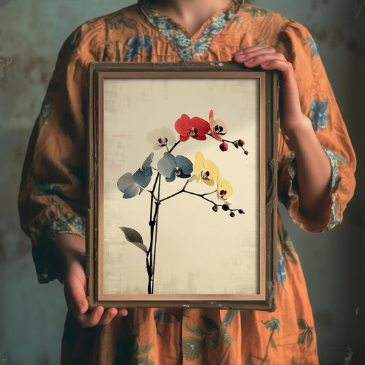 Vintage Rainbow Orchid Art Print V1 | Abstract Starburst Wildflower Poster | Japanese Japandi Botanical Painting Zen Decor 3/3