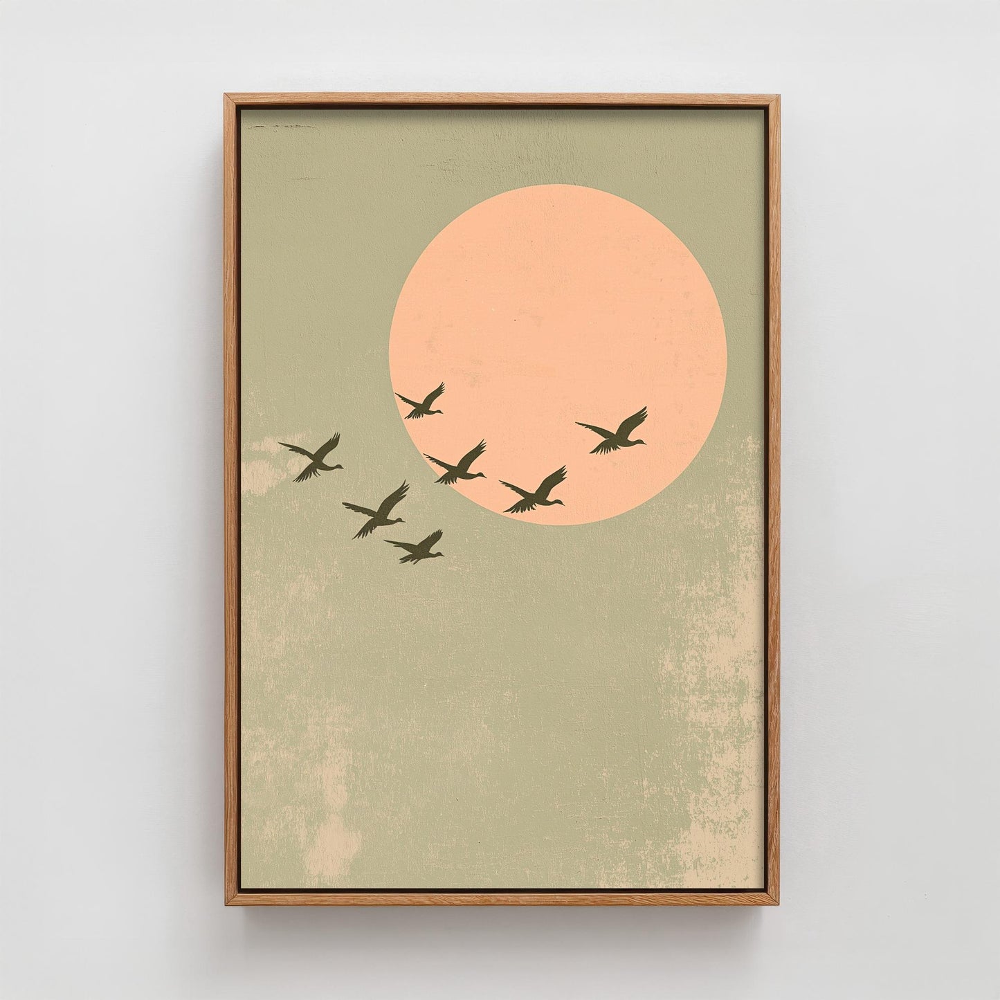 Birds in Sky with Large Moon Art Print | Pink Moon Cranes in Flight Poster | Japanese Ukiyo-e Inspired Painting Wall Decor 2/3