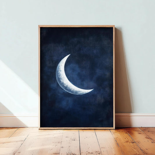 Crescent Moon Art Print | Space Astronomy Wall Poster | Dark Celestial Decor | Lunar Painting 3/3