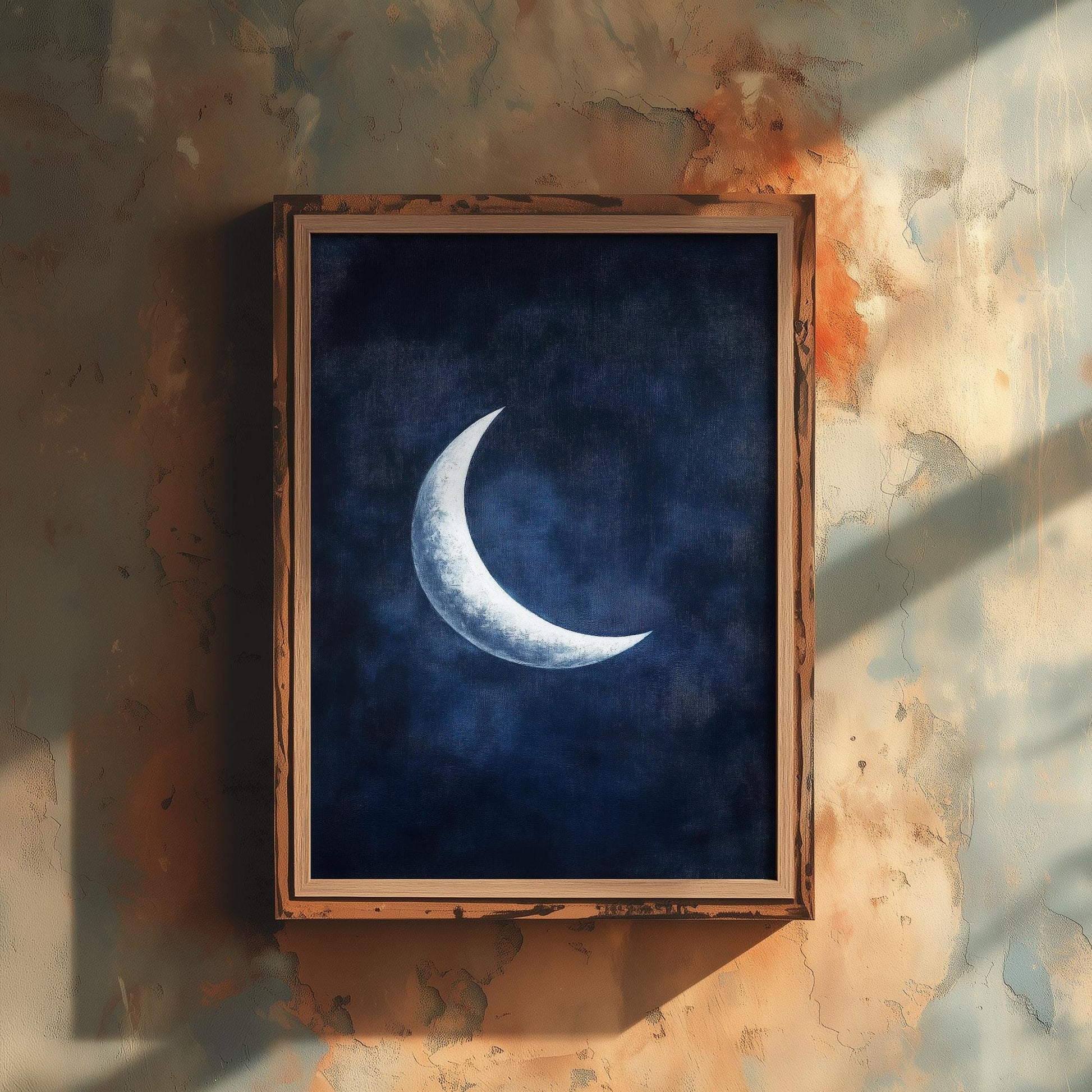 Crescent Moon Art Print | Space Astronomy Wall Poster | Dark Celestial Decor | Lunar Painting 3/3