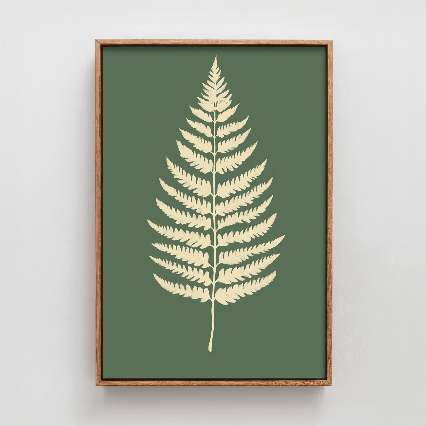 Feral Floral Fern Art Print V3 - Cream Fern Sage Green Poster - Bold Colourful Woodcut Collage Painting Nature Japandi Neutral 3/3