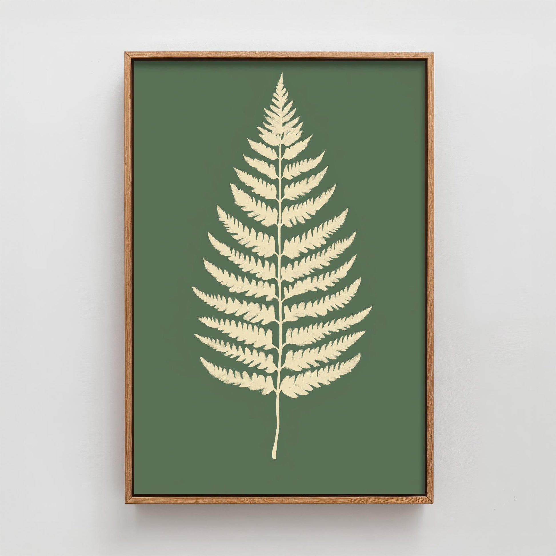Feral Floral Fern Art Print V3 - Cream Fern Sage Green Poster - Bold Colourful Woodcut Collage Painting Nature Japandi Neutral 3/3