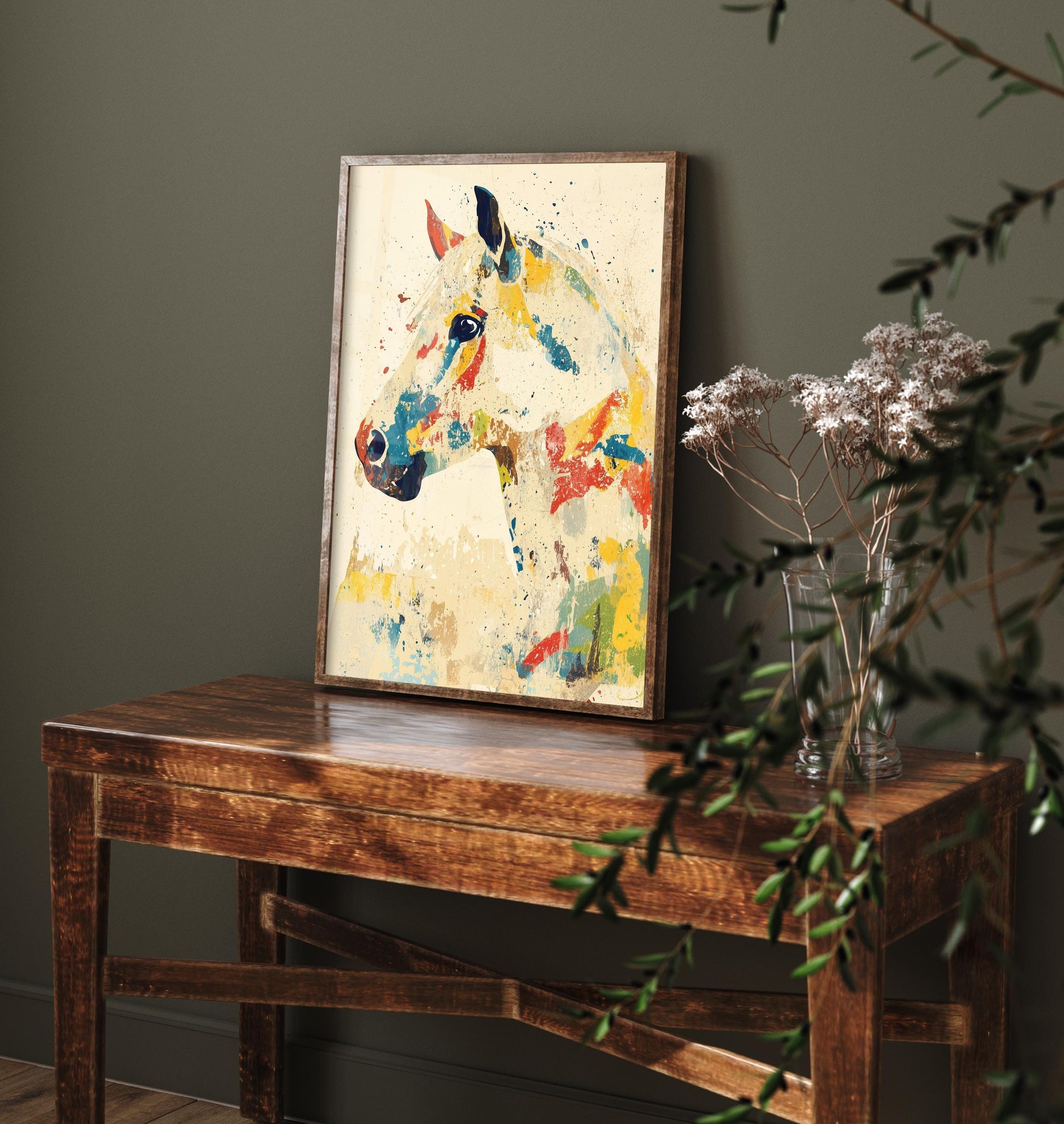 Feral Floral Horse Art Print V1 - Colourful Horse Head Portrait Poster - Bold Colourful Woodcut Collage Painting Animals Gift 3/3