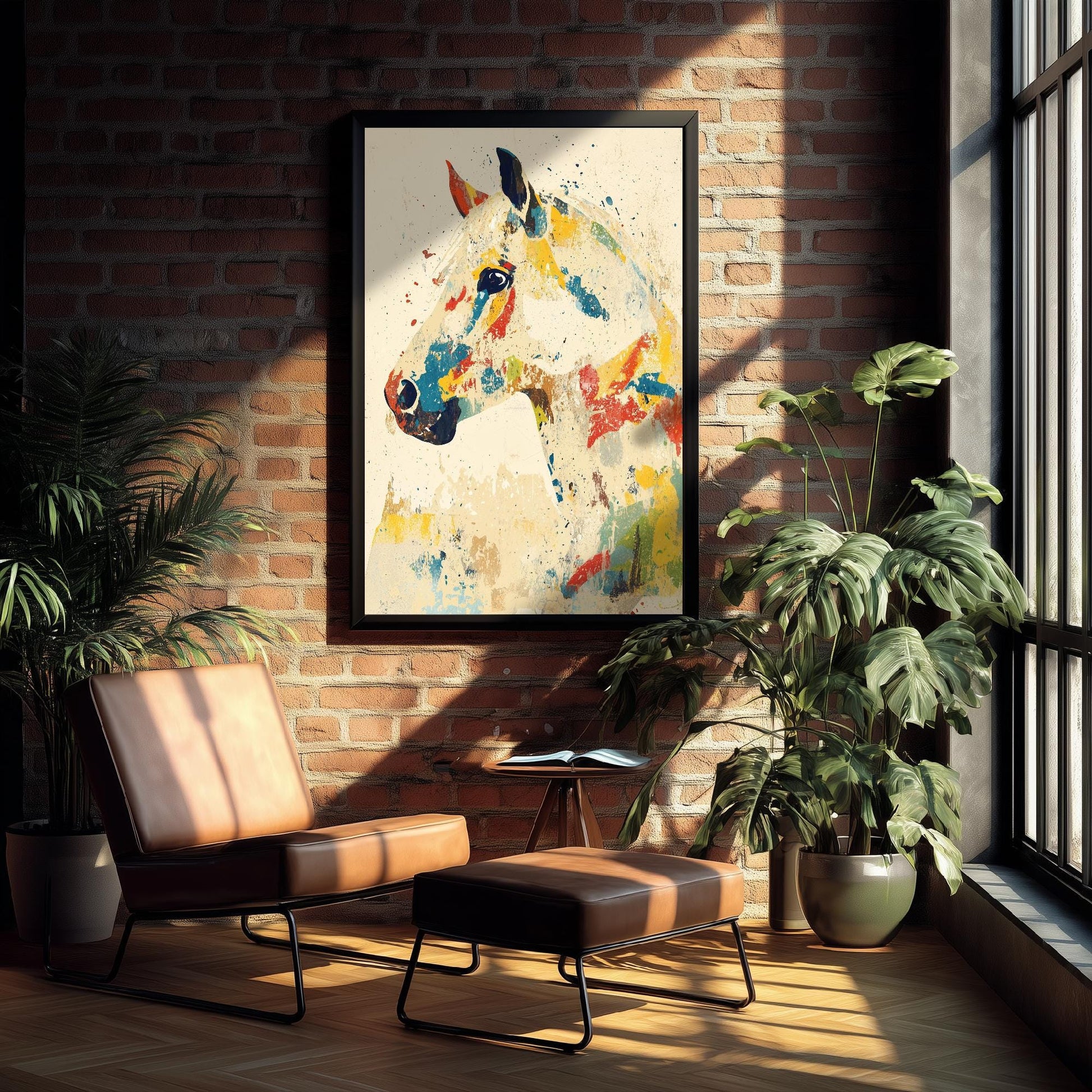 Feral Floral Horse Art Print V1 - Colourful Horse Head Portrait Poster - Bold Colourful Woodcut Collage Painting Animals Gift 3/3