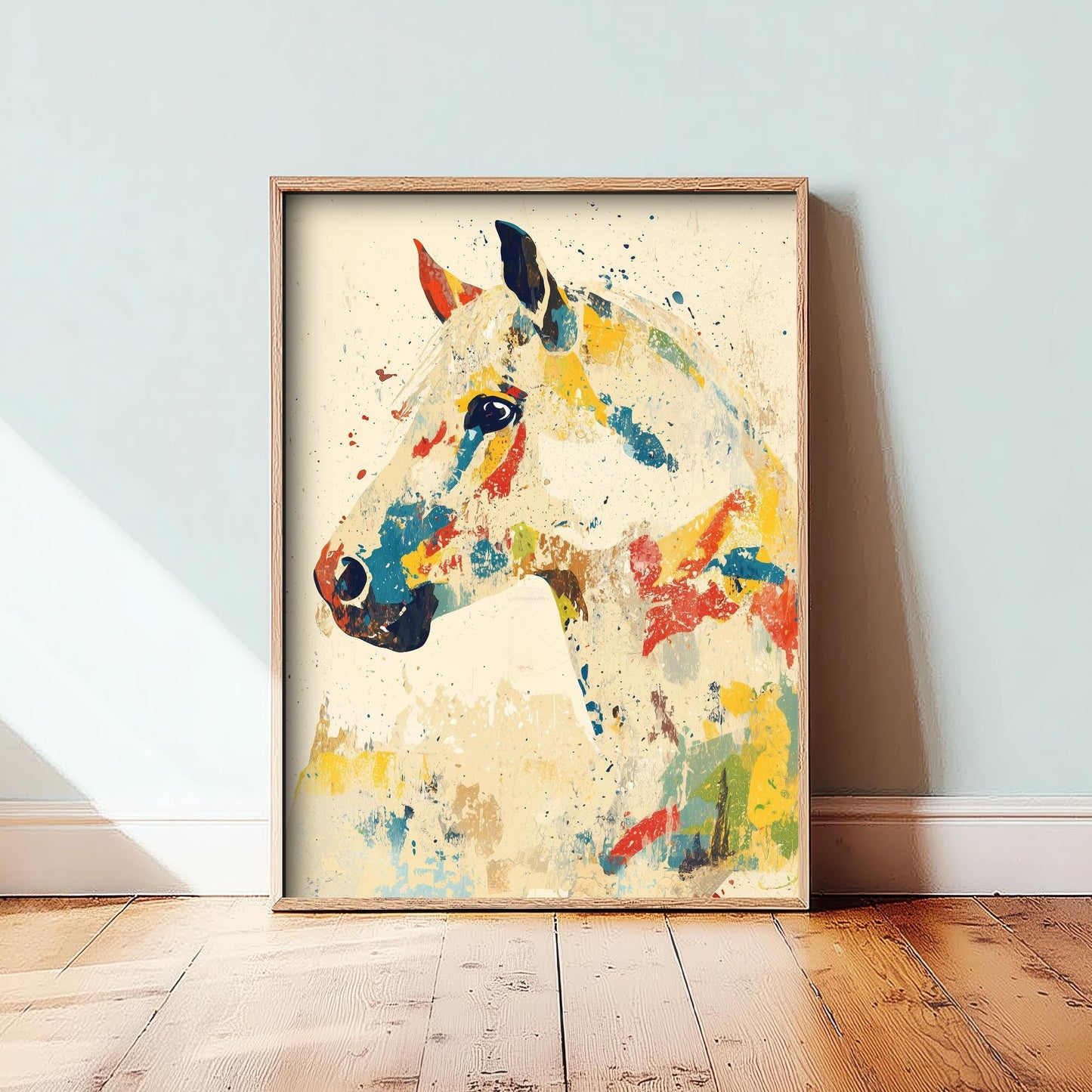 Feral Floral Horse Art Print V1 - Colourful Horse Head Portrait Poster - Bold Colourful Woodcut Collage Painting Animals Gift 3/3