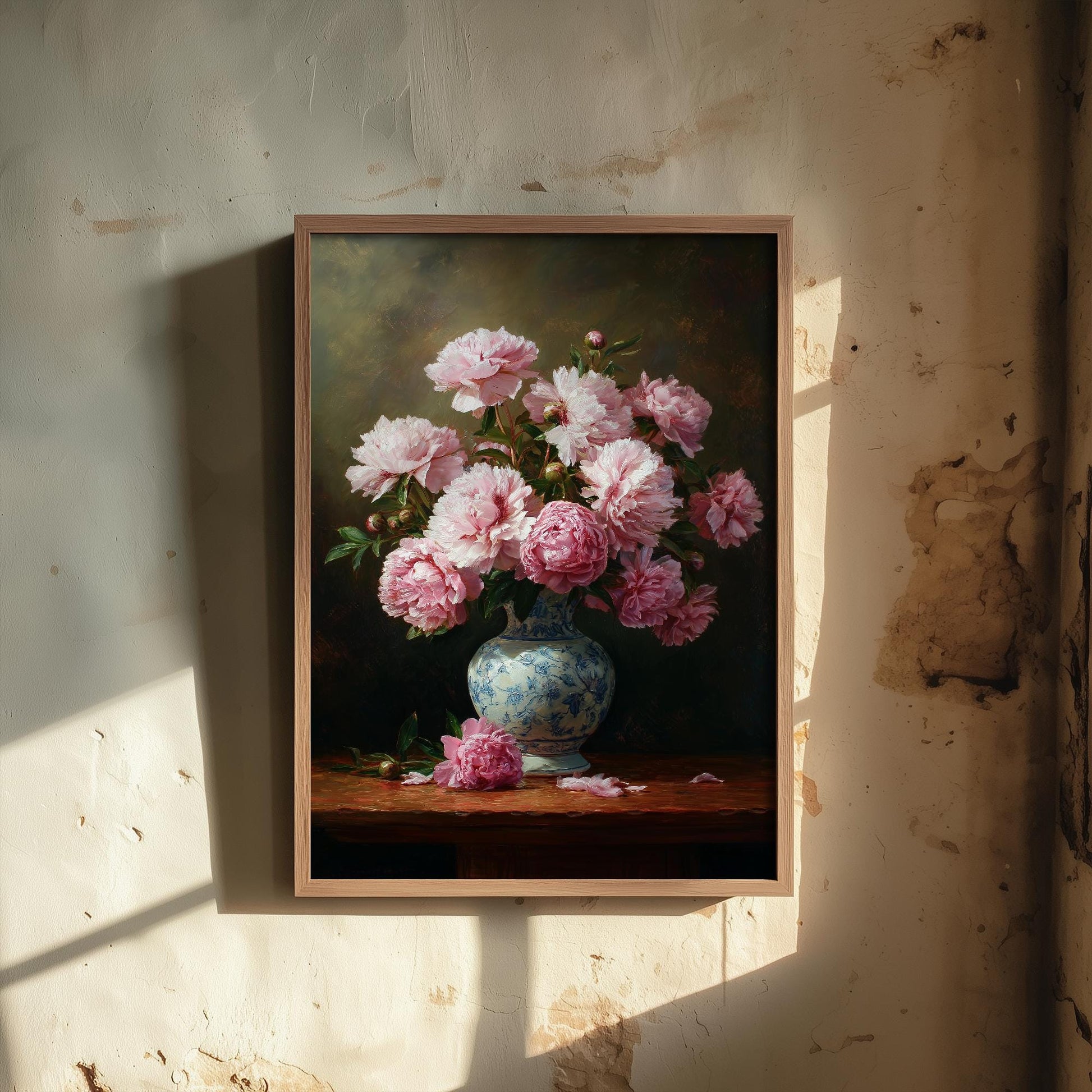Peony Oil Painting Print | Vintage Still Life Poster | Antique Floral Vase Art Print | Old Masters Style Home Decor V2 1/3