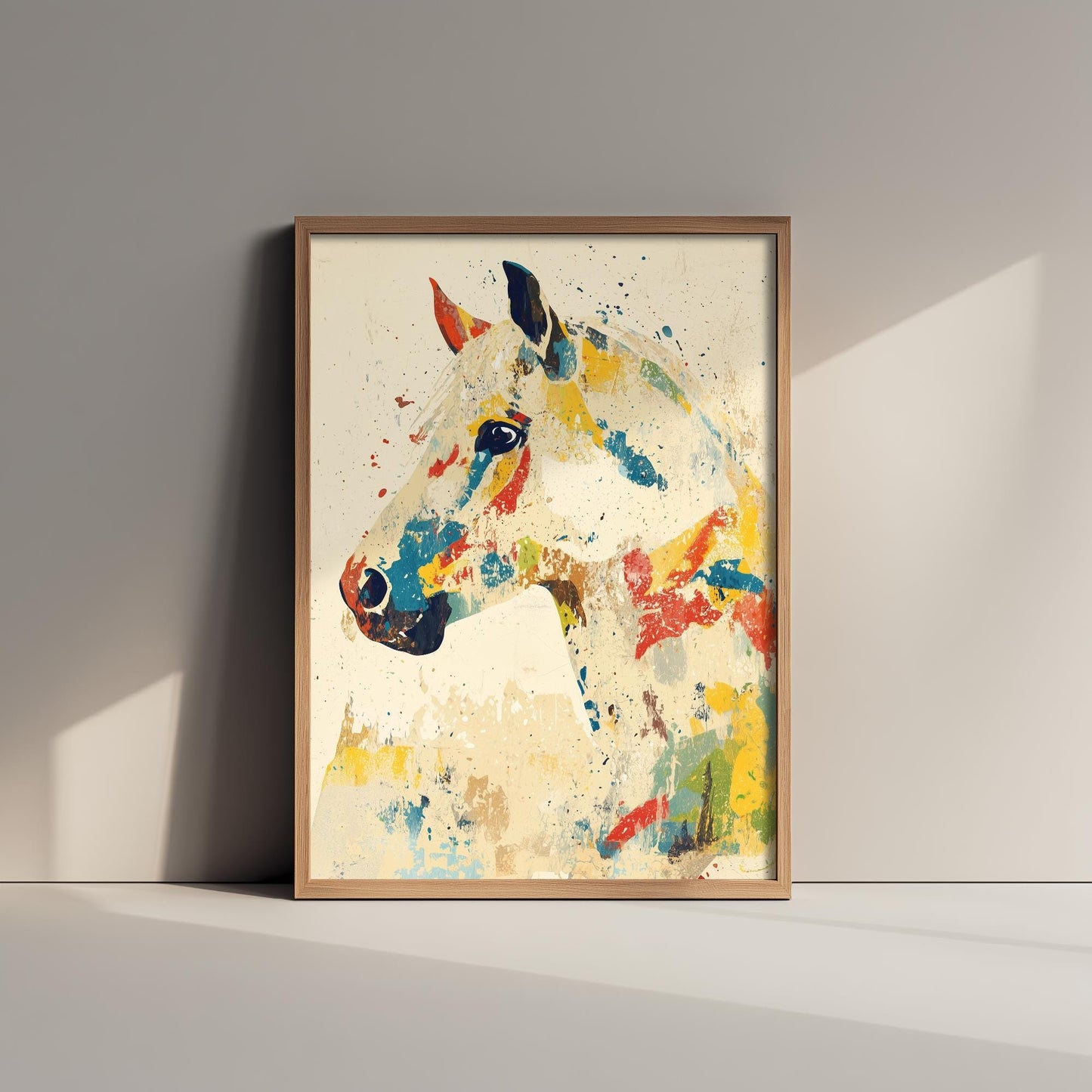 Feral Floral Horse Art Print V1 - Colourful Horse Head Portrait Poster - Bold Colourful Woodcut Collage Painting Animals Gift 3/3