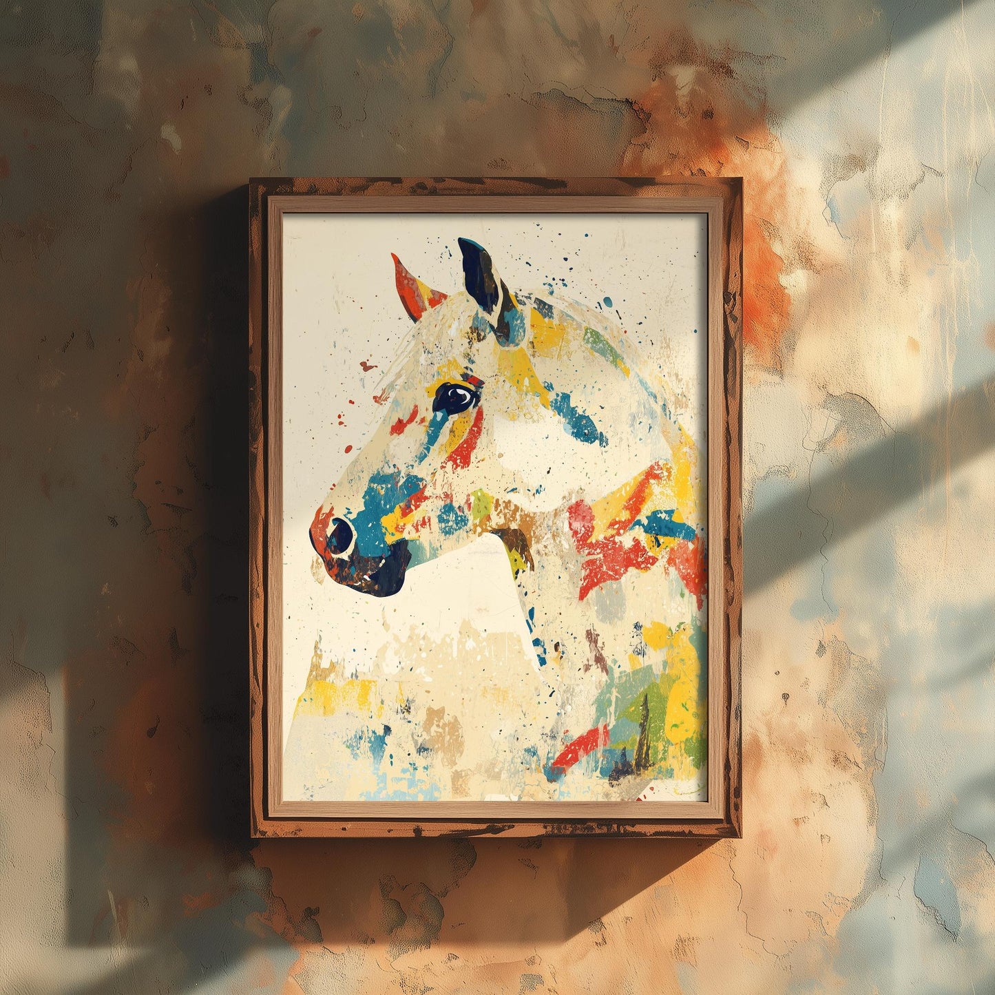 Feral Floral Horse Art Print V1 - Colourful Horse Head Portrait Poster - Bold Colourful Woodcut Collage Painting Animals Gift 3/3