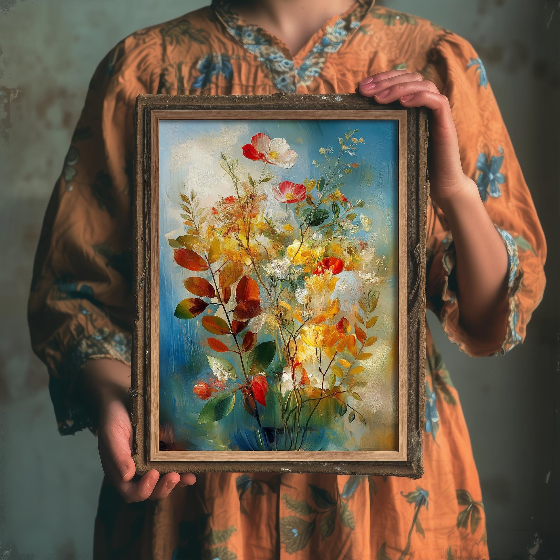 Dreamy Photographic Floral Display Art Print | Yellow Wildflower Bouquet Poster | Painterly Botanical Painting Wall Decor 2/3