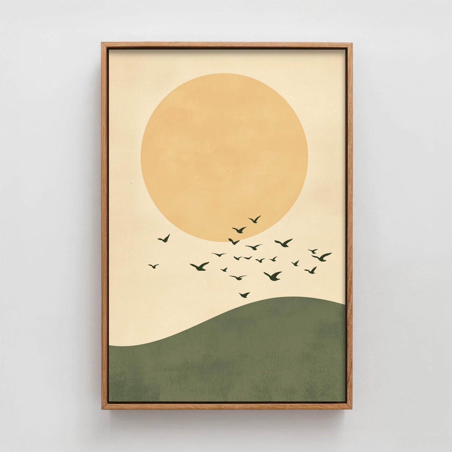 Birds in Sky with Large Moon Art Print | Golden Moon Bird Flock Poster | Japanese Ukiyo-e Inspired Painting Wall Decor 3/3