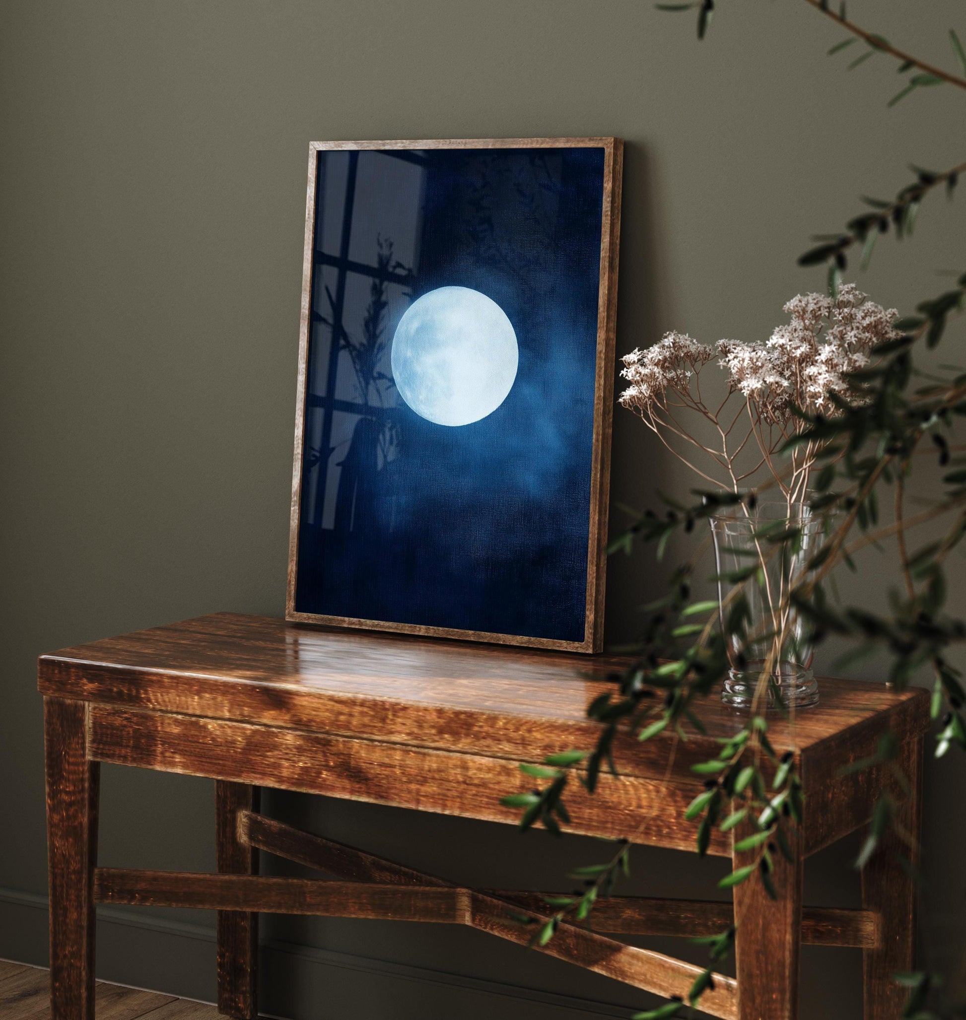 Blue Moon Art Print | Space Astronomy Wall Poster | Dark Celestial Decor | Lunar Painting 2/3