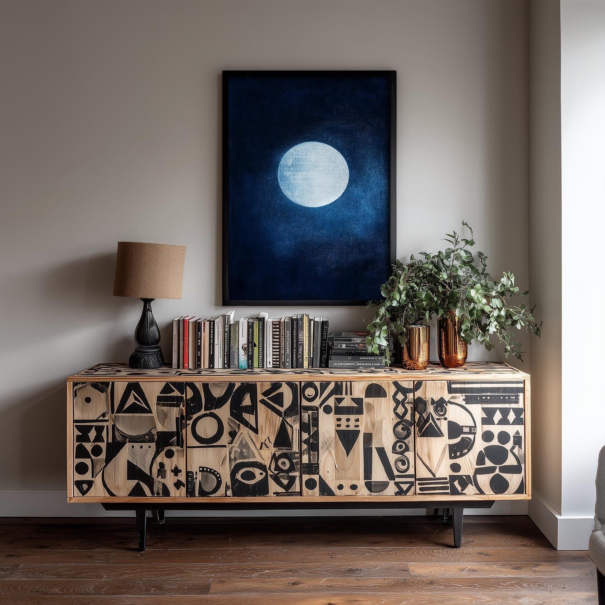 Blue Moon Art Print | Space Astronomy Wall Poster | Dark Celestial Decor | Lunar Painting 2/3