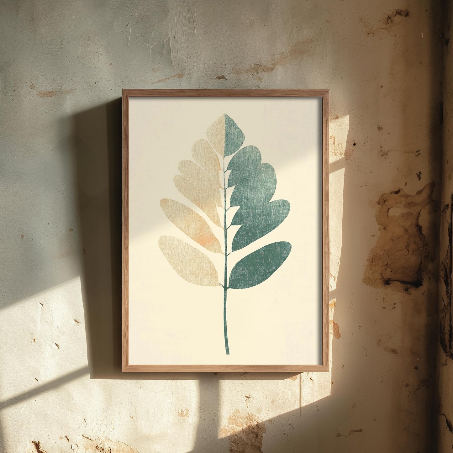 Leaf Love Art Print V2 | Bold Gold Teal Coral Leaf Botanical Poster | Japandi Nature Painting Neutral Decor 2/3